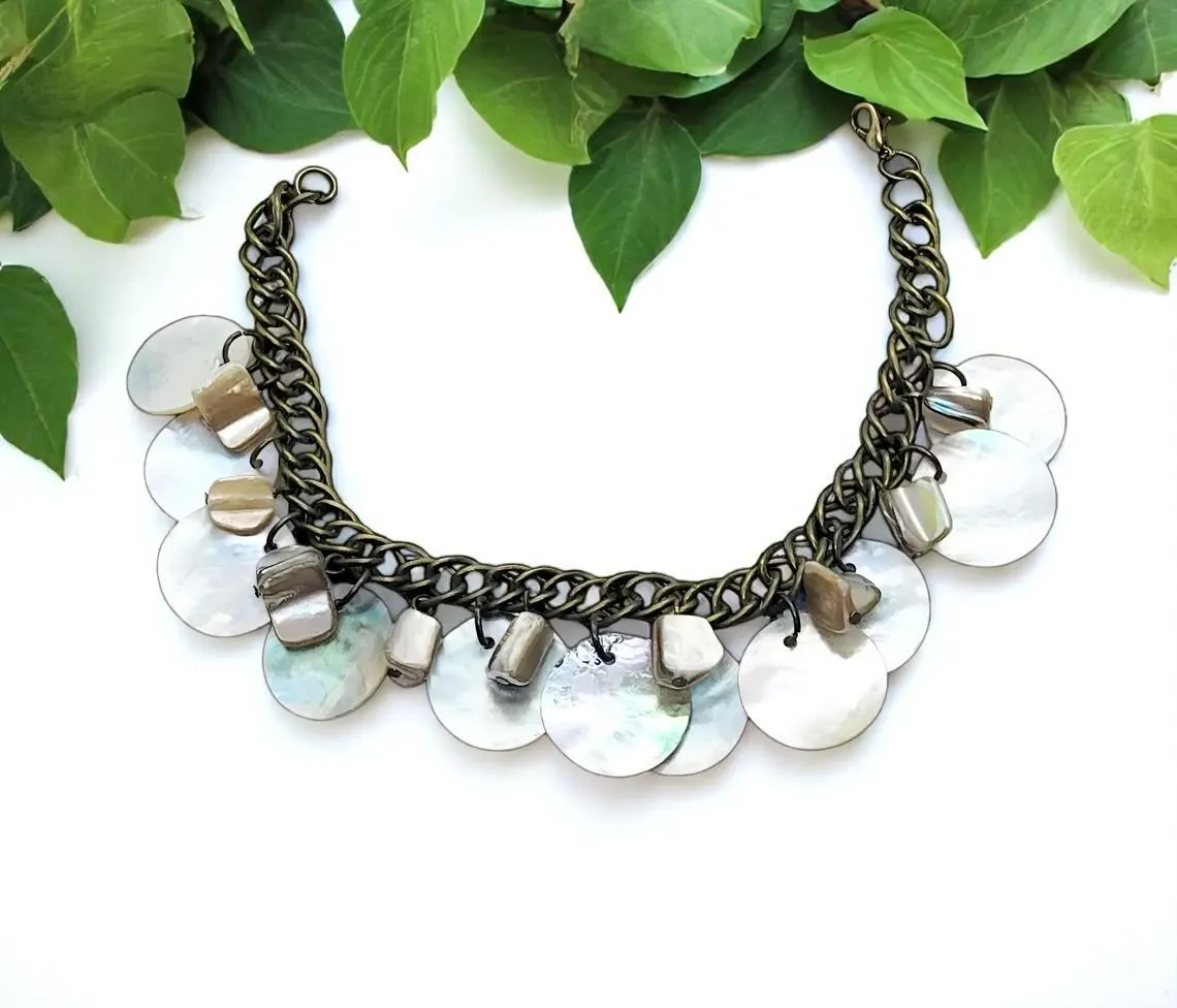 Bronze Mother of Pearl & Shell Charm Bracelet 