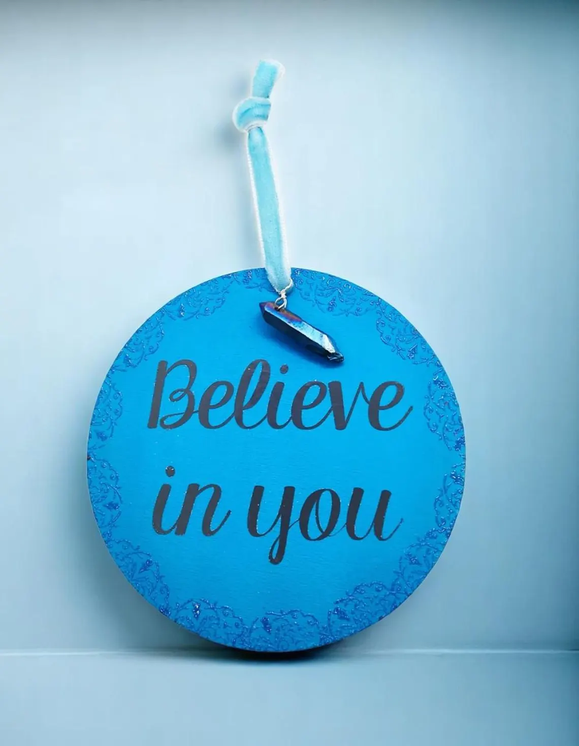 Blue Believe in You Inspirational Hanging Sign Ornament Decoration 