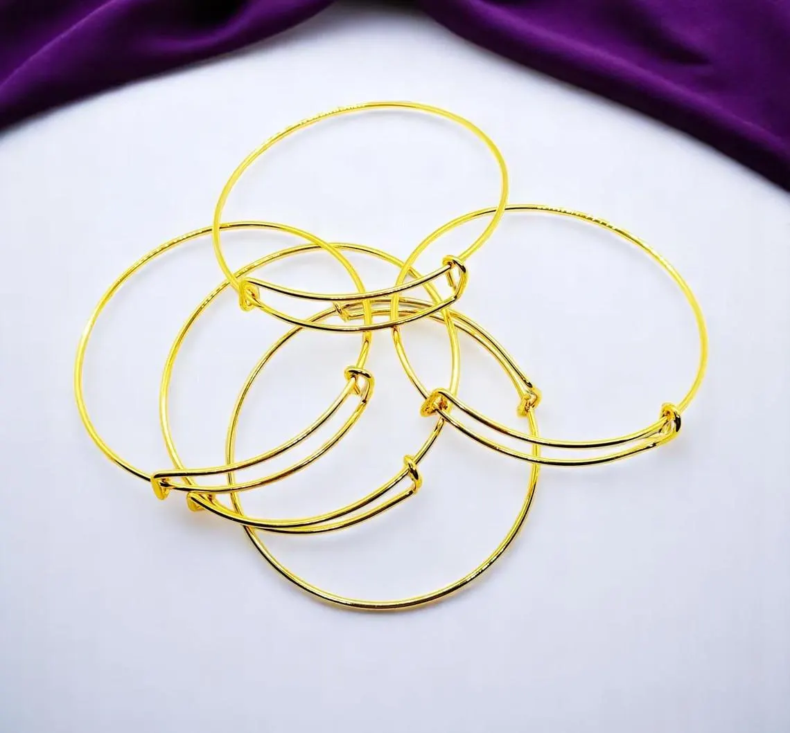 Gold Plated Adjustable Bangle Charm Bracelets - Set of 5 