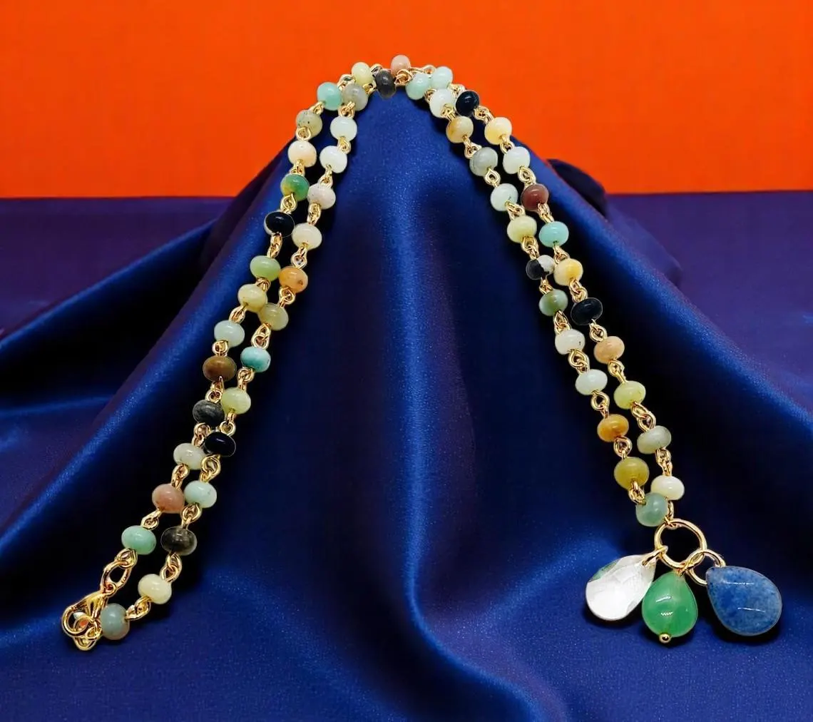 Amazonite Gemstone Beaded Necklace with Crystal & Gemstone Pendant 