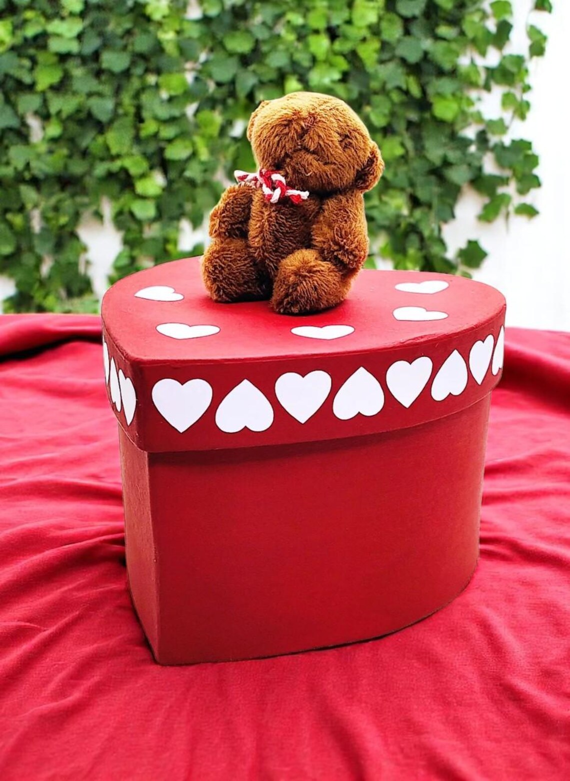 Hand Painted Heart Shaped Teddy Bear Trinket Box 