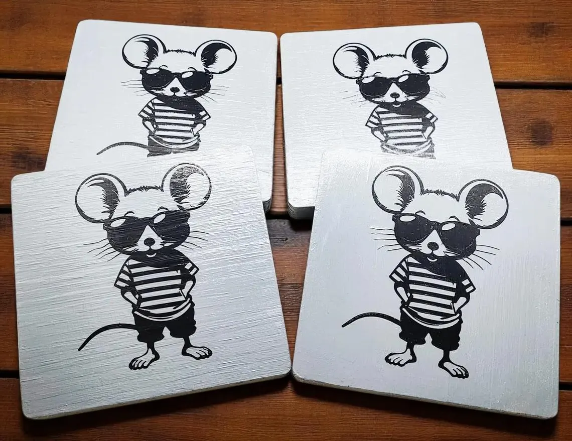 Hand Painted Cool Fancy Rat with Sunglasses Coaster Set - Set of 4 