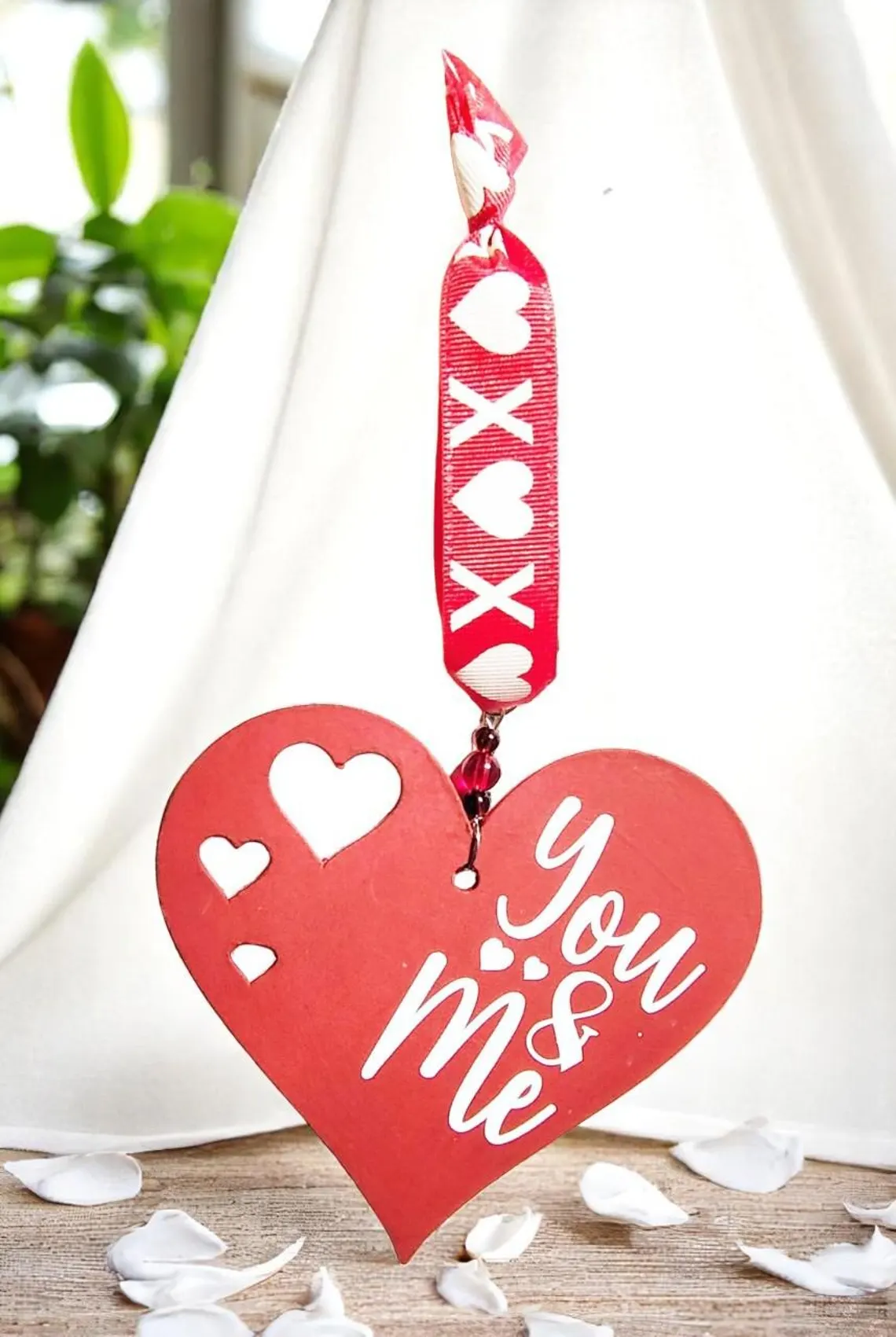 Customized You & Me Heart Shaped Hanging Accent Ornament 