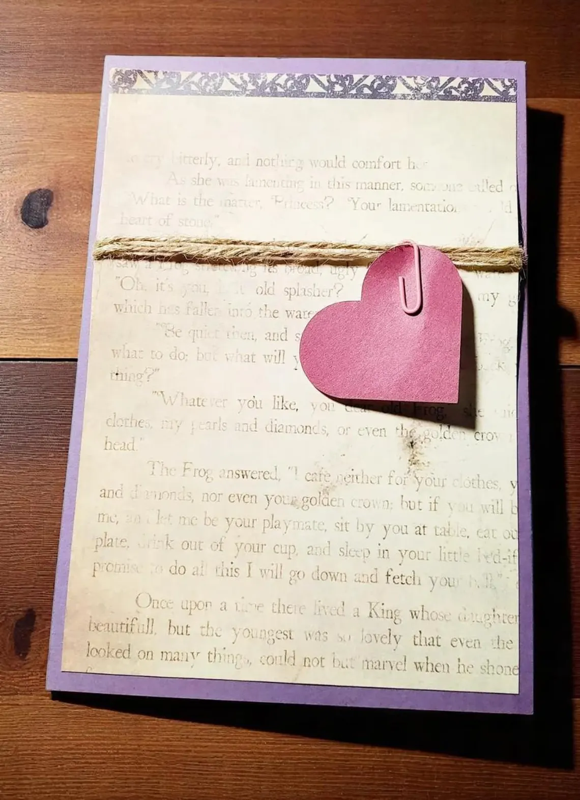Handmade Heart Hanging From Twine Greeting Card with Envelope 