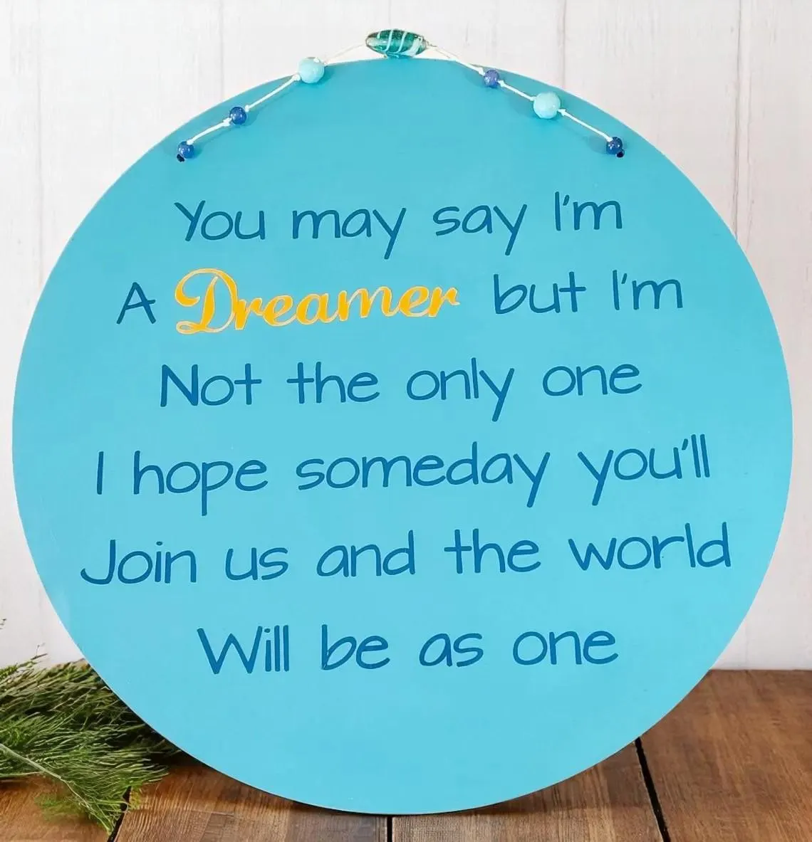 Wooden John Lennon Imagine Lyrics Quote Beaded Sign 