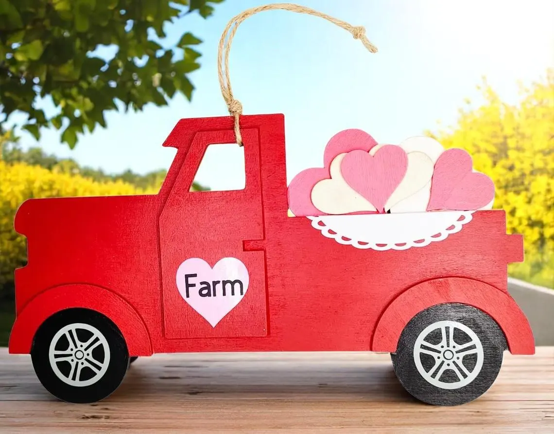 Handmade Wooden Heart Farm Truck Door Hanging Sign 
