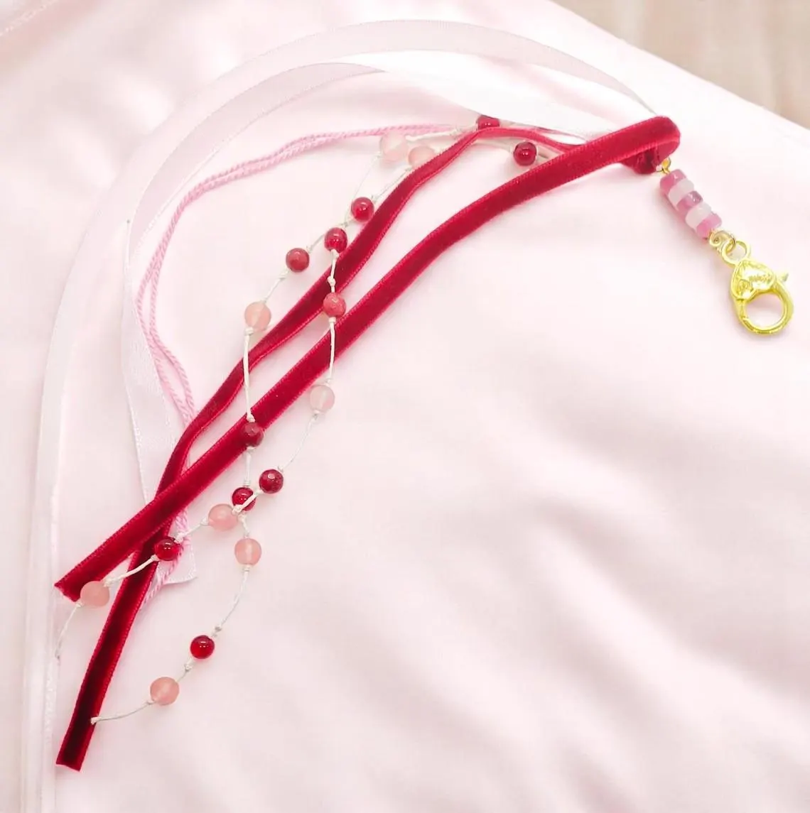Handmade Pink & Red Gemstone Junk Journal Tassel 