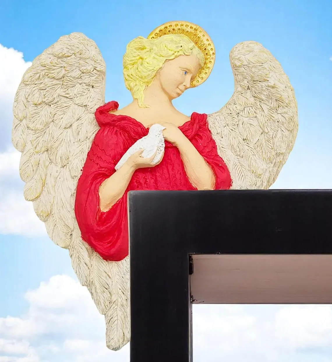 Hand Painted Angel with Bird Top of Door Frame Sitter 
