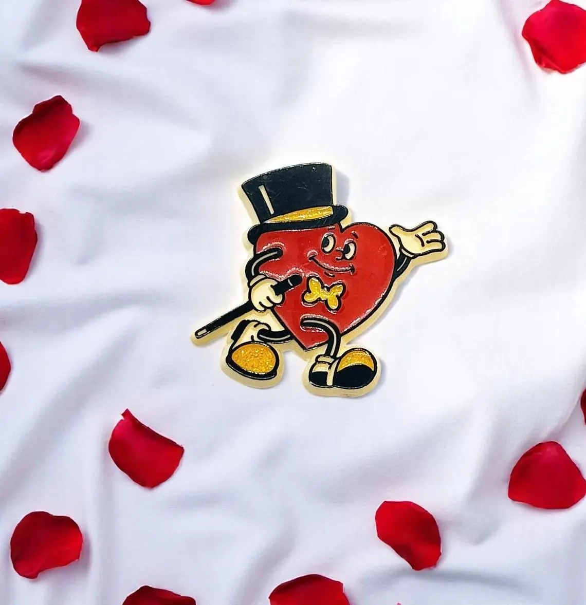 Vintage Hallmark Top Hat & Cane Red Heart Pin Brooch 