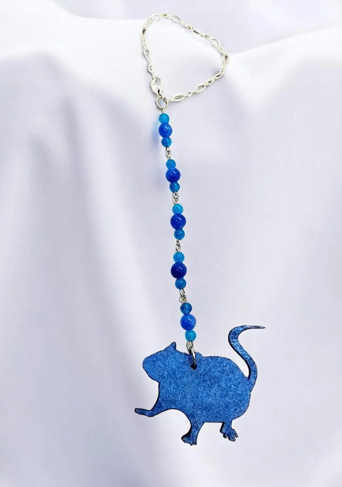 Blue Kyanite & Chalcedony Gemstone Fancy Rat Hanging Rearview Mirror Car Charm
