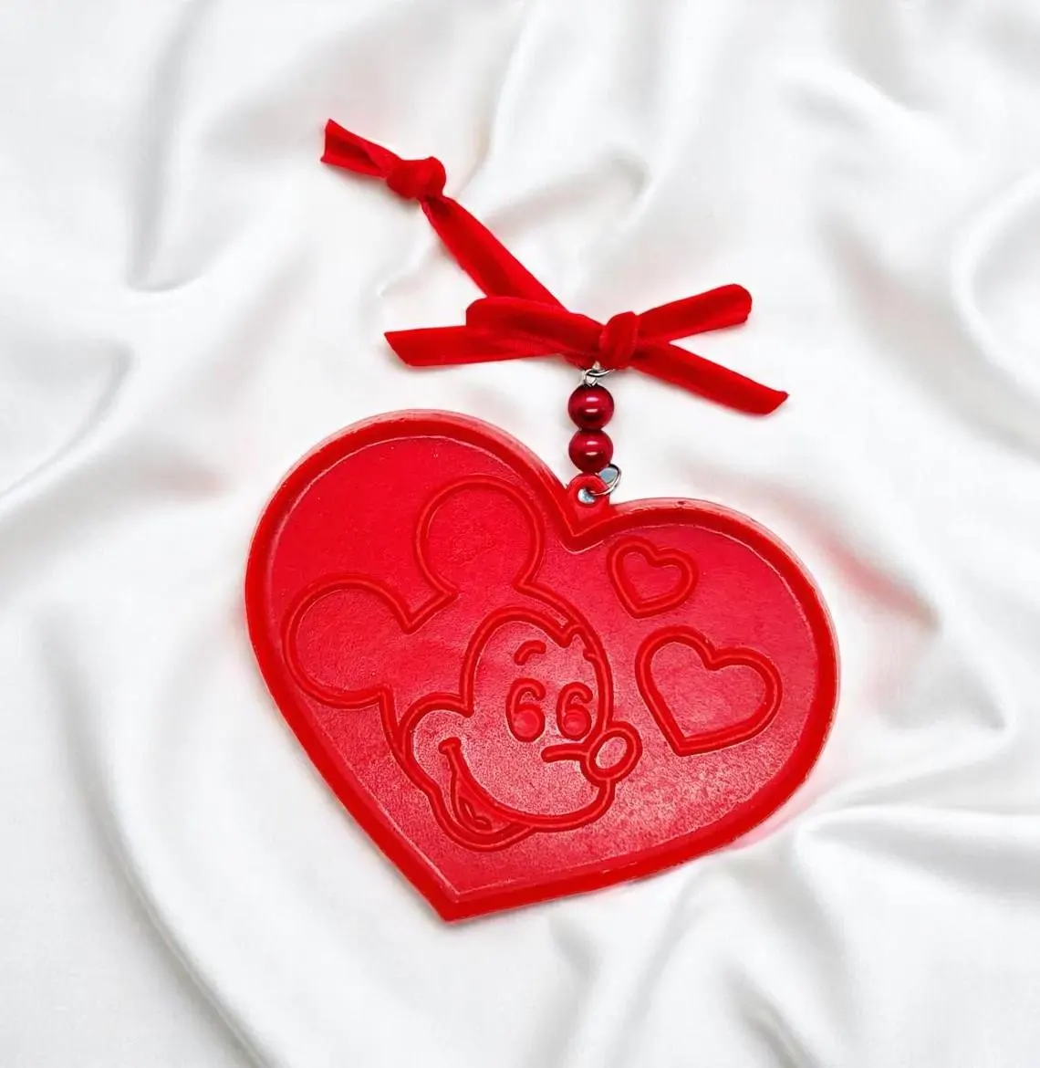 Upcycled Disney Mickey Mouse Heart Shaped Hanging Accent Ornament 