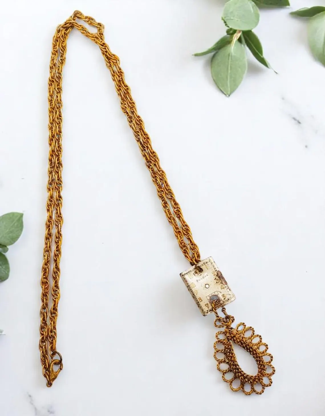 Upcycled Golden Watch Face Steampunk Pendant on Chain