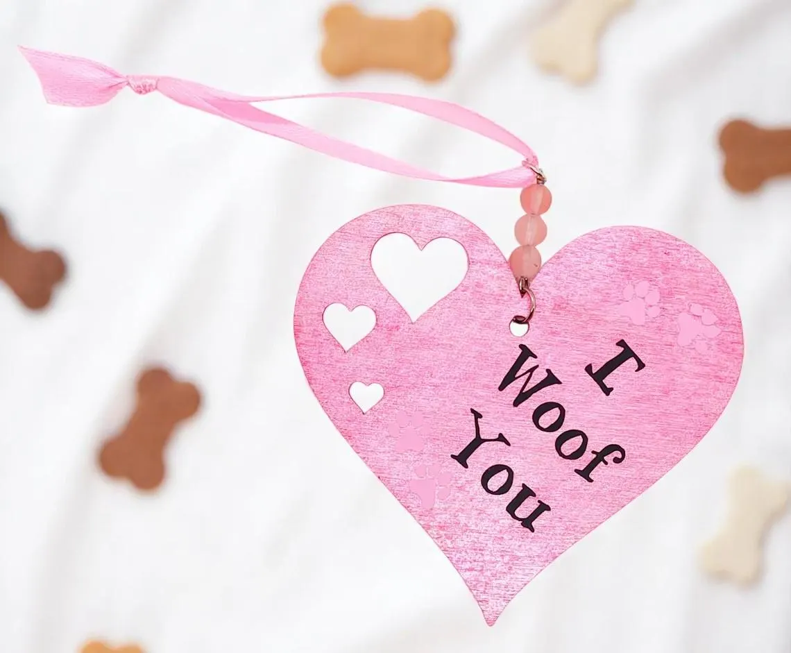 I Woof You Dog Heart Shaped Hanging Accent Ornament 