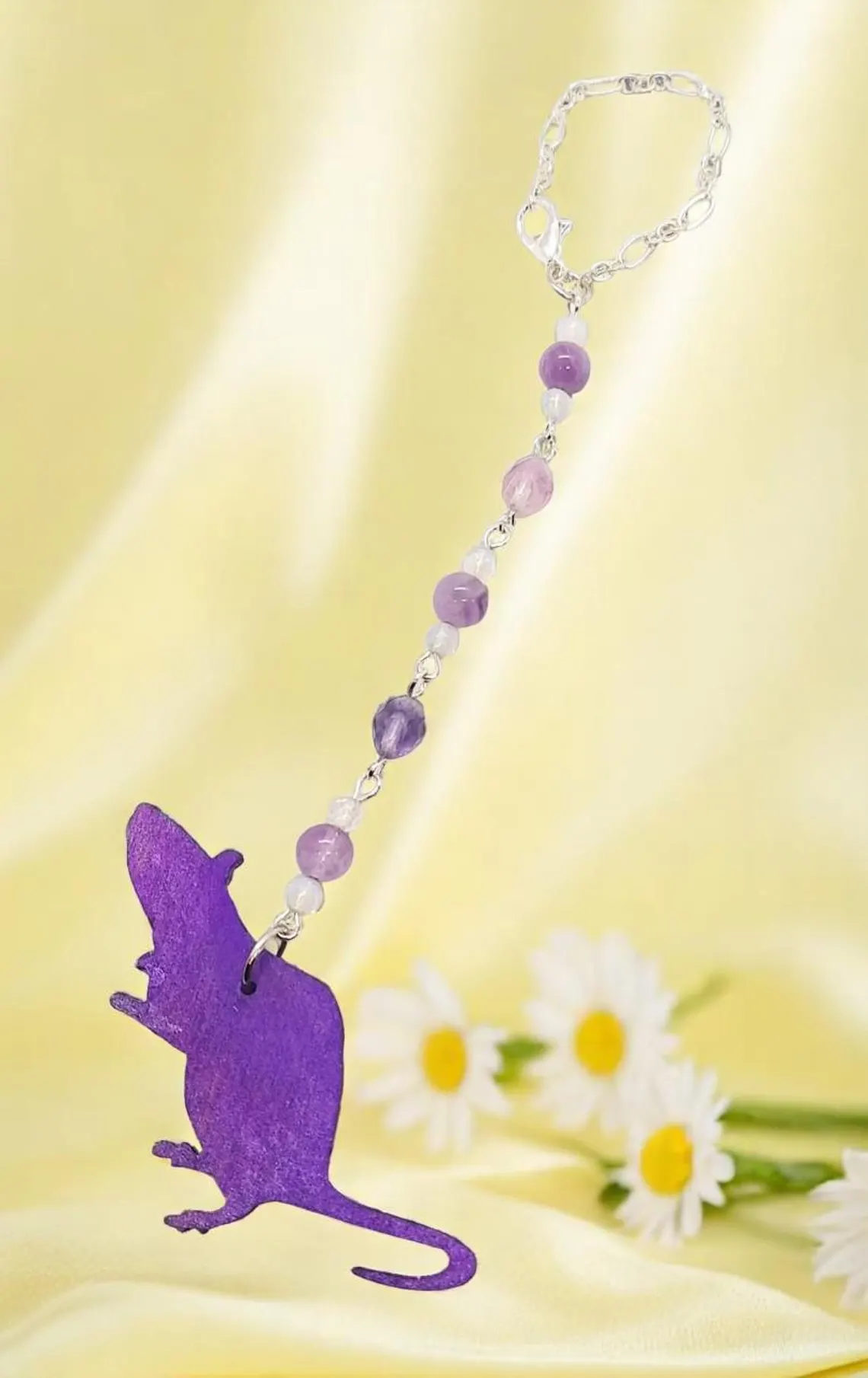 Amethyst, Fluorite & Opalite Gemstone Fancy Rat Rearview Mirror Car Charm