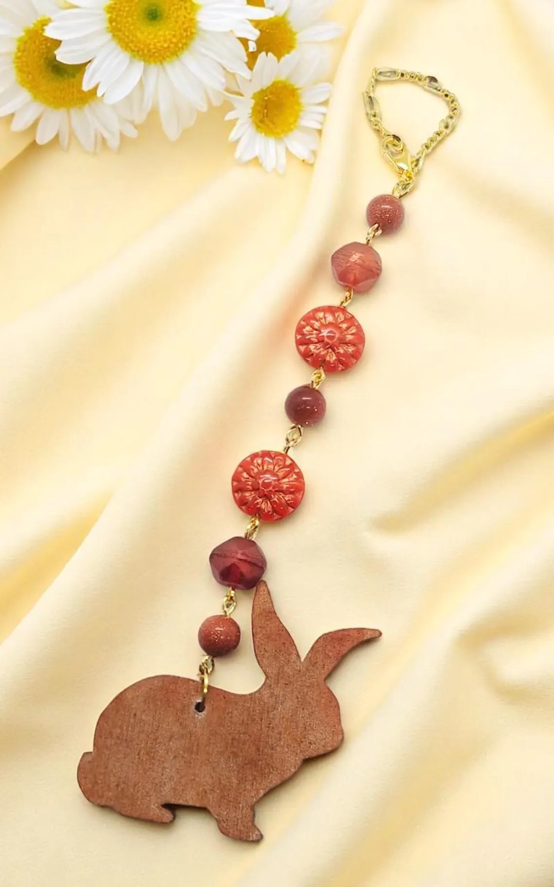 Bunny Rabbit & Gemstone Rearview Mirror Car Charm