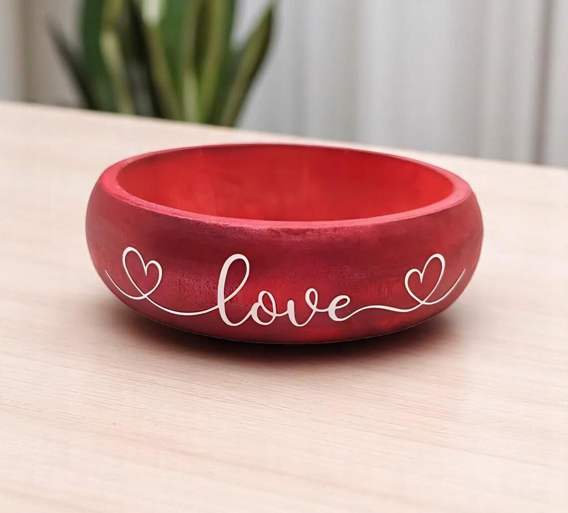 Hand Painted Wooden Love & Hearts Bangle Bracelet 