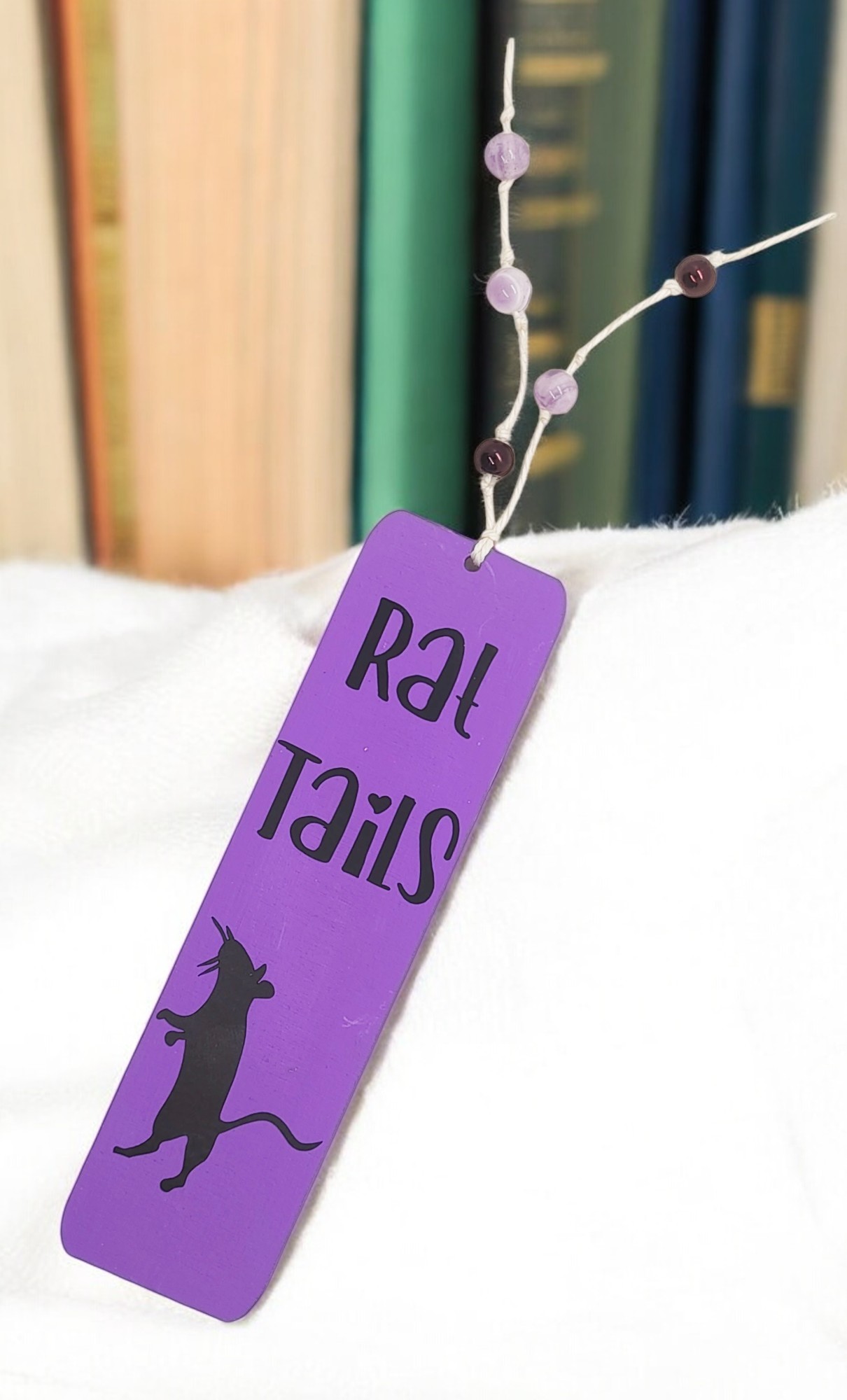 Handmade Decorative Wooden Purple Fancy Rat Tails Bookmark 