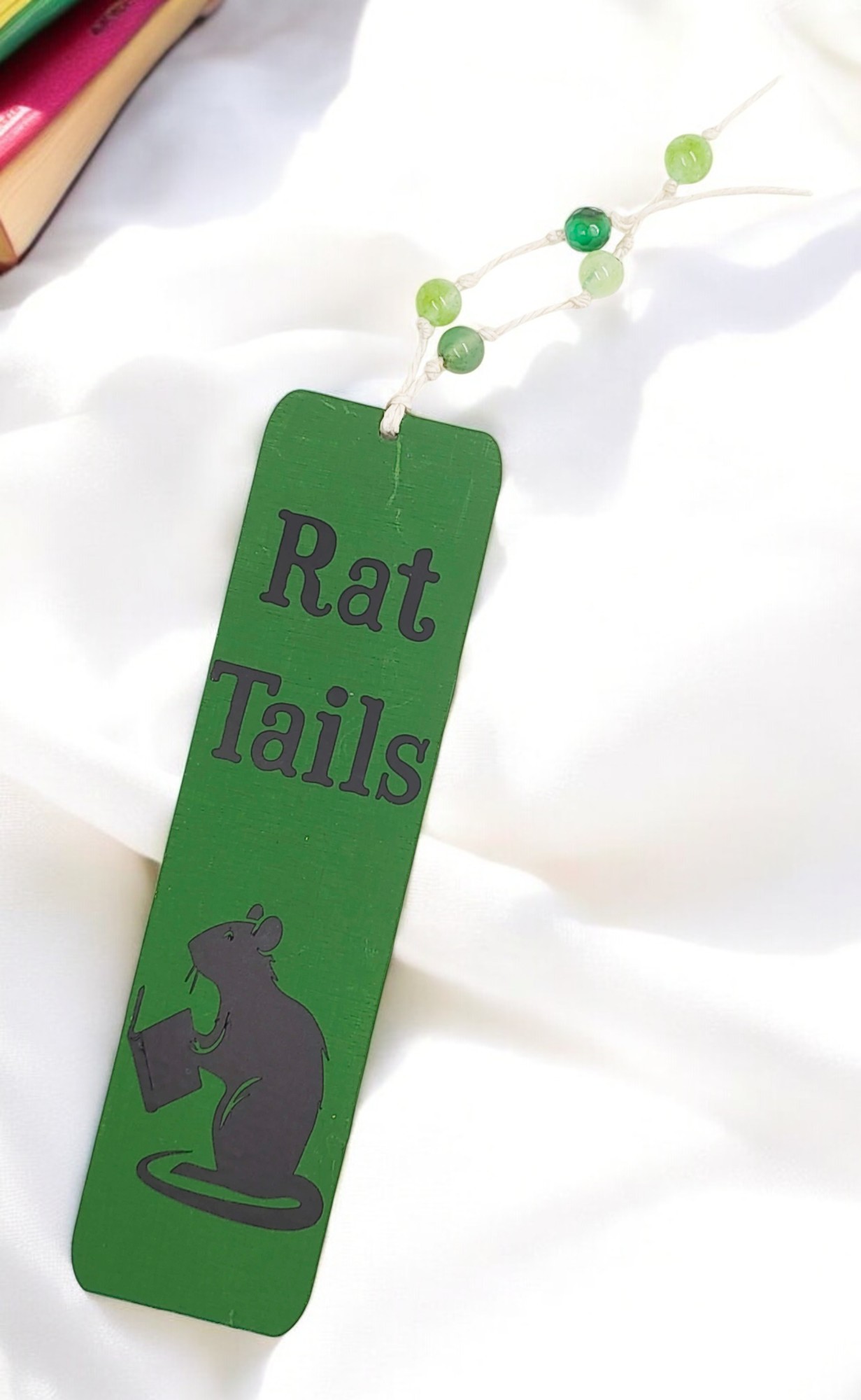 Handmade Decorative Wooden Green Fancy Rat Tails Bookmark