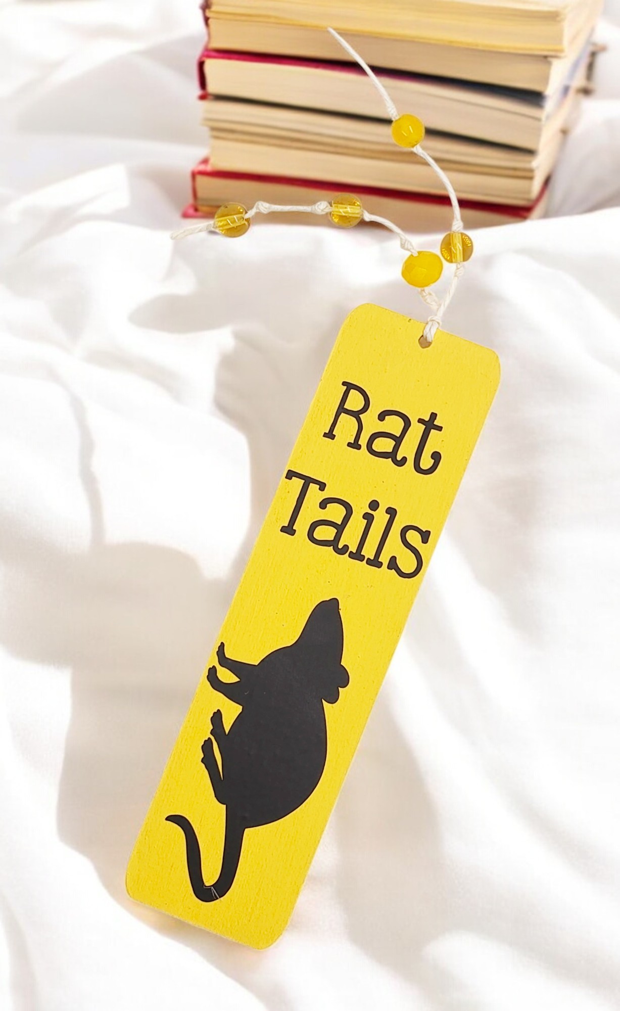 Handmade Decorative Wooden Yellow Fancy Rat Tails Bookmark 