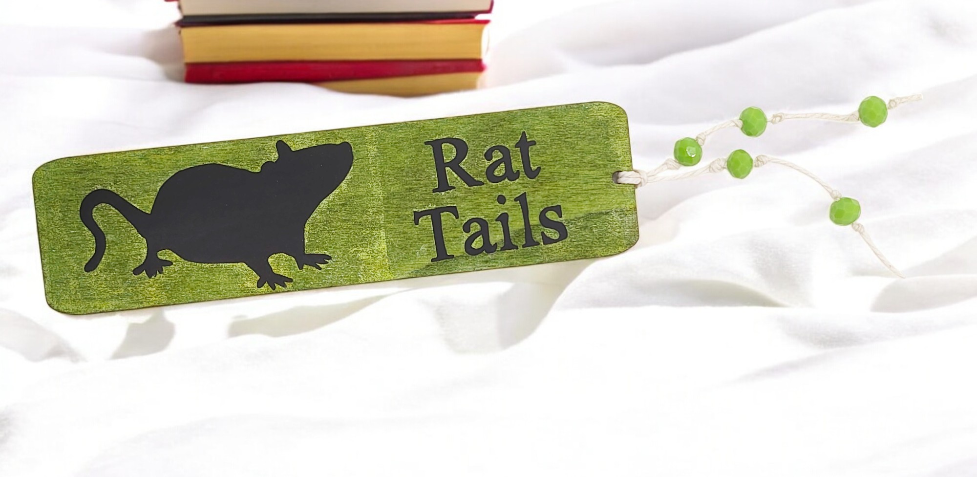 Handmade Decorative Wooden Green Fancy Rat Tails Bookmark