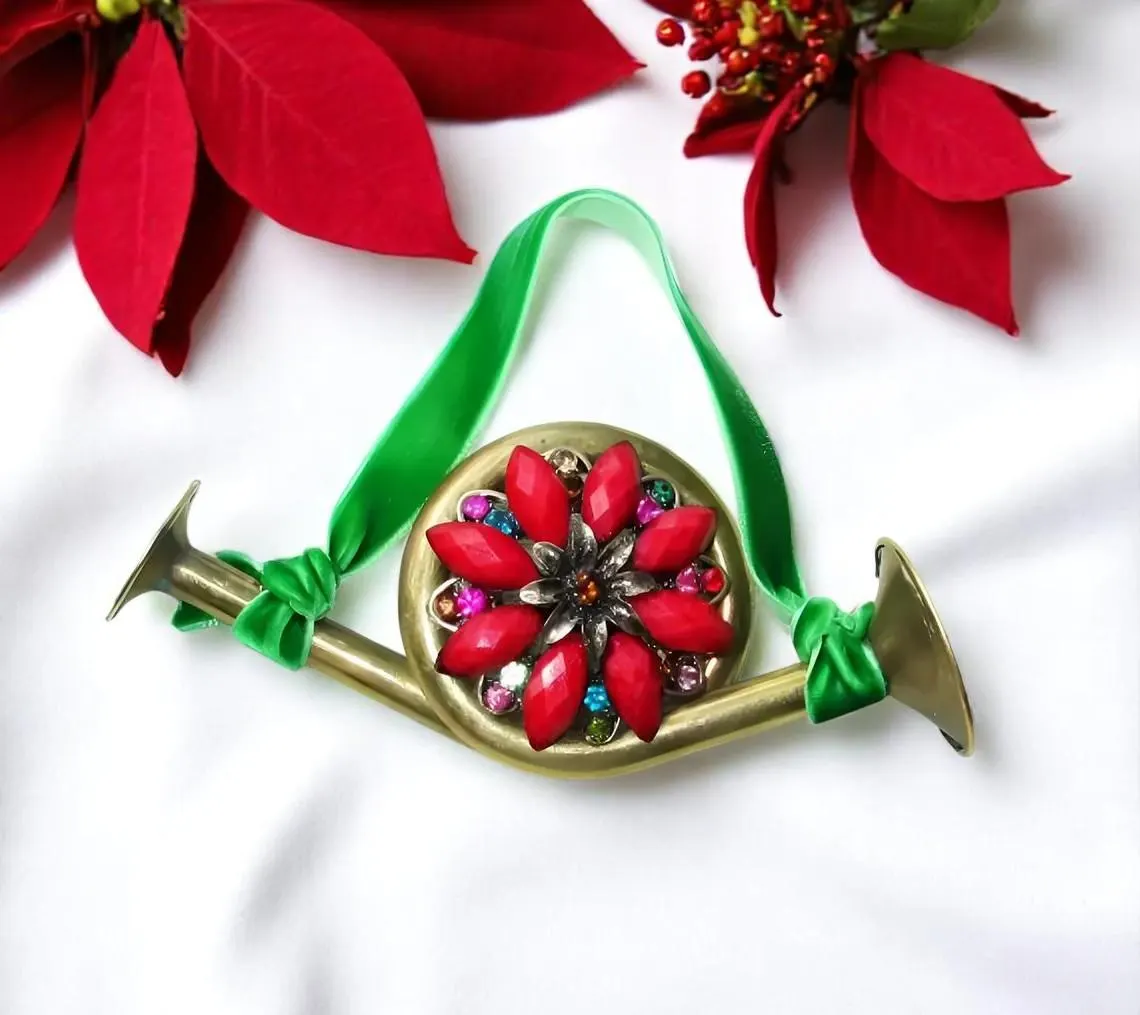 Upcycled Mini Trumpet Christmas Ornament 