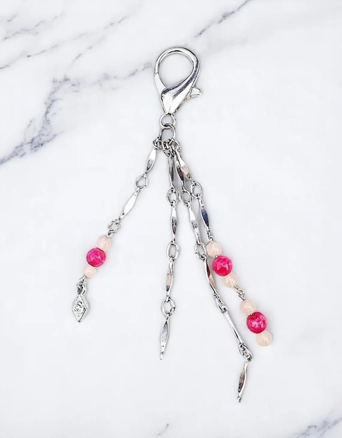 Silver & Pink Gemstone Fashion Charm, Belt Charm, Shoe Charm, Zipper Charm, Bag Charm  
