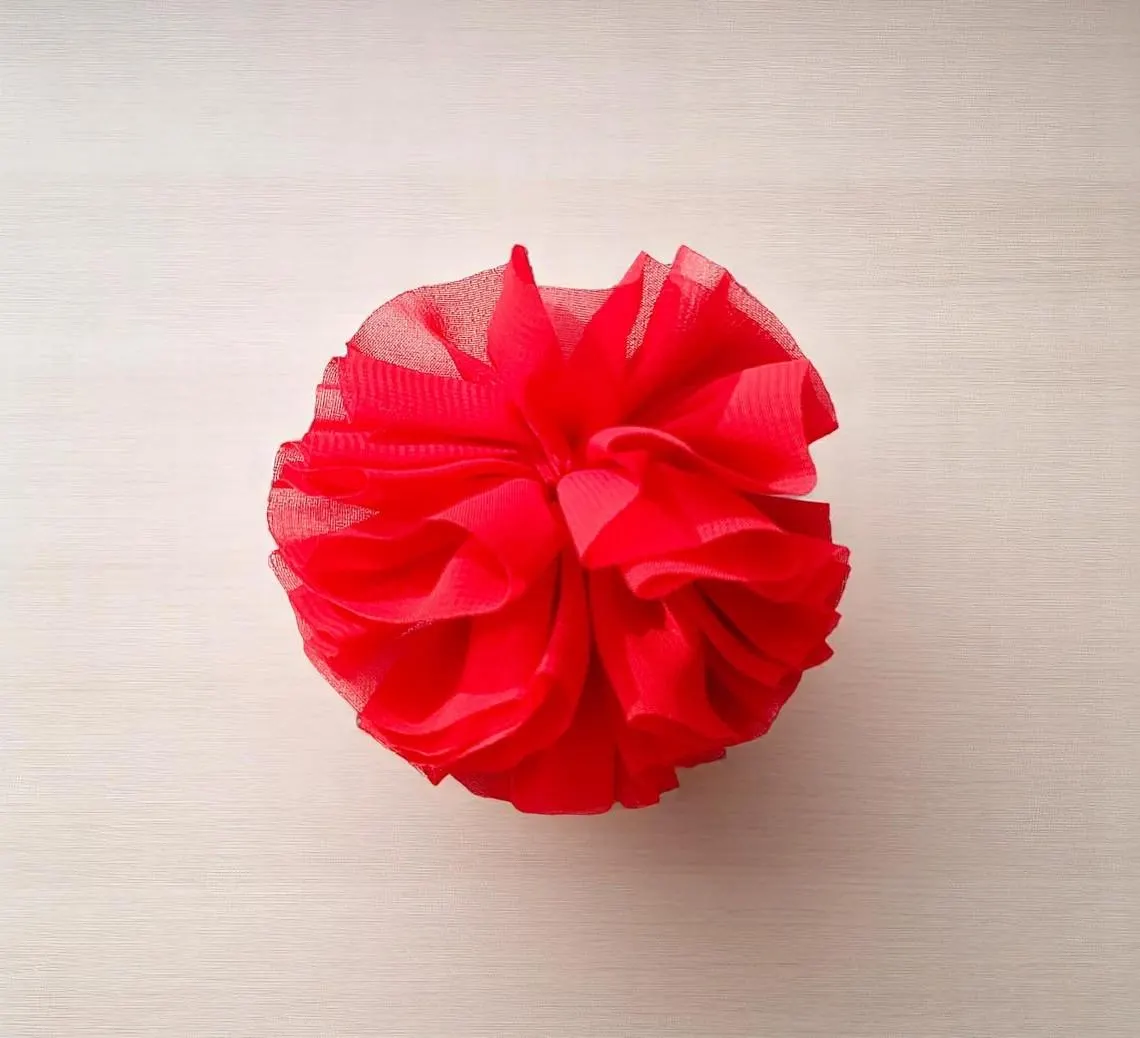 Red Sheer Fabric Floral Brooch Pin 