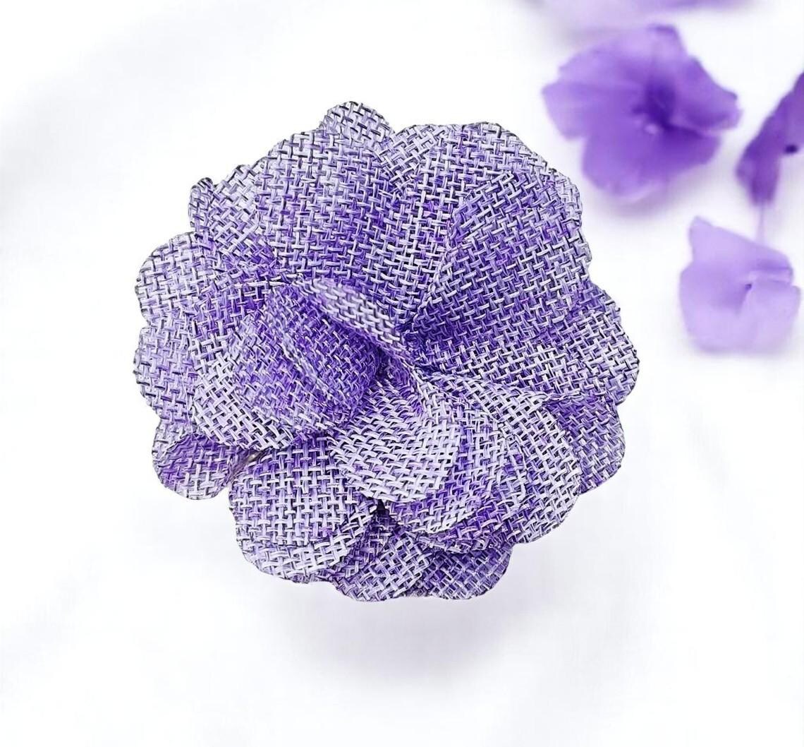 Purple Fabric Floral Hair Barrette Clip 