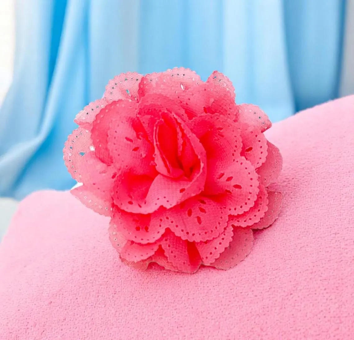 Peach Fabric Floral Brooch Pin 