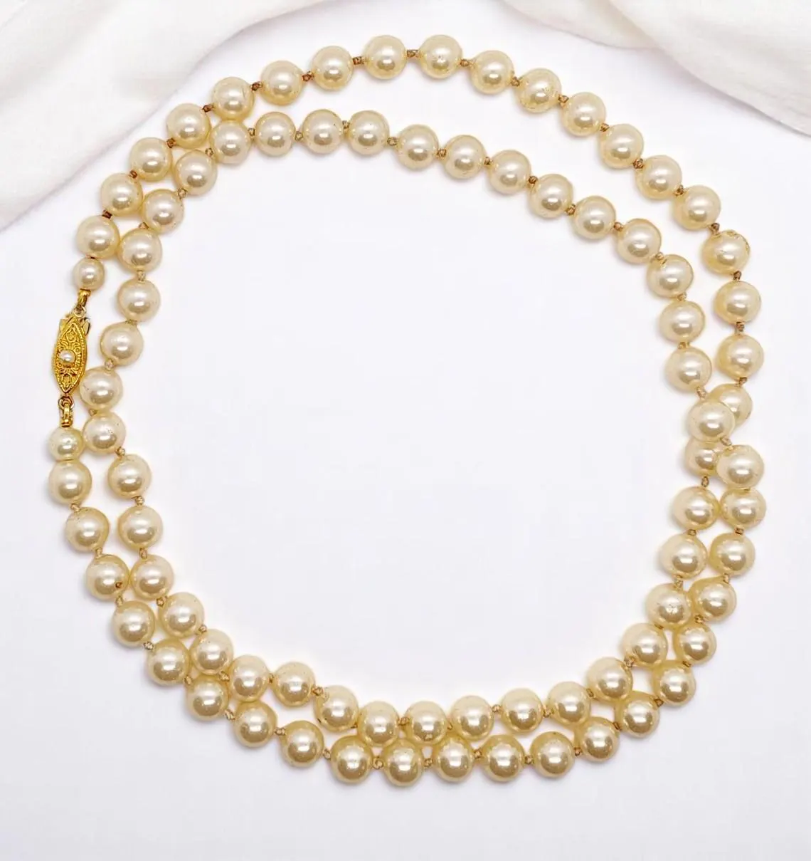 Ivory White Glass Pearl Necklace - 31 Inches 