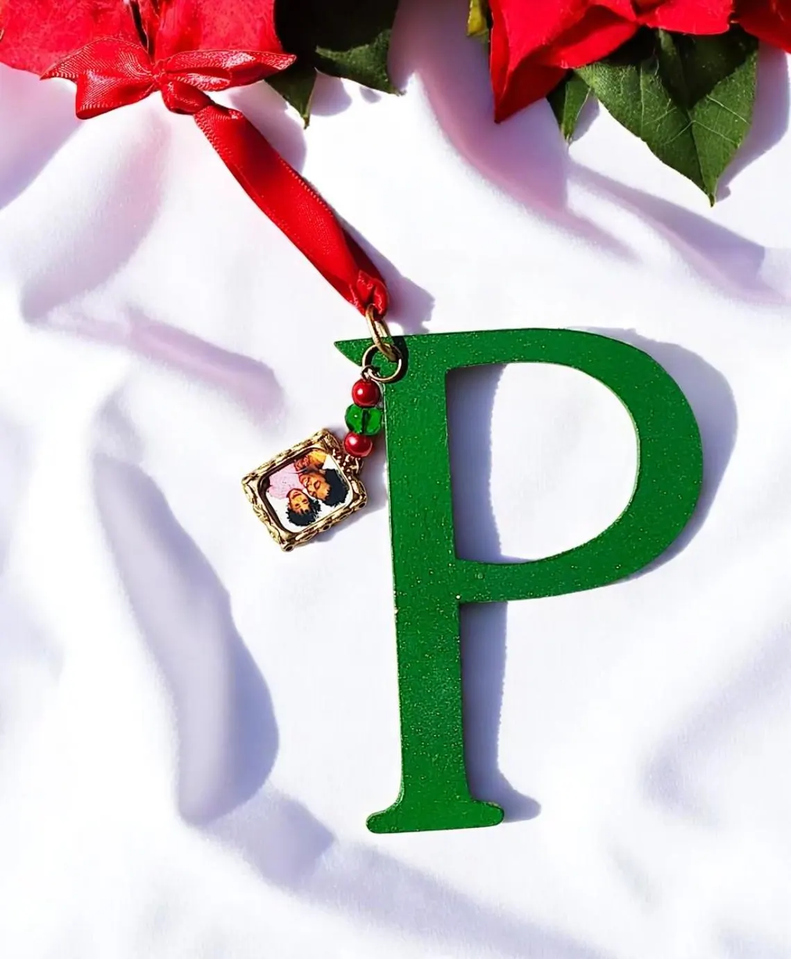 Handmade Wooden Letter Initial P Ornament 