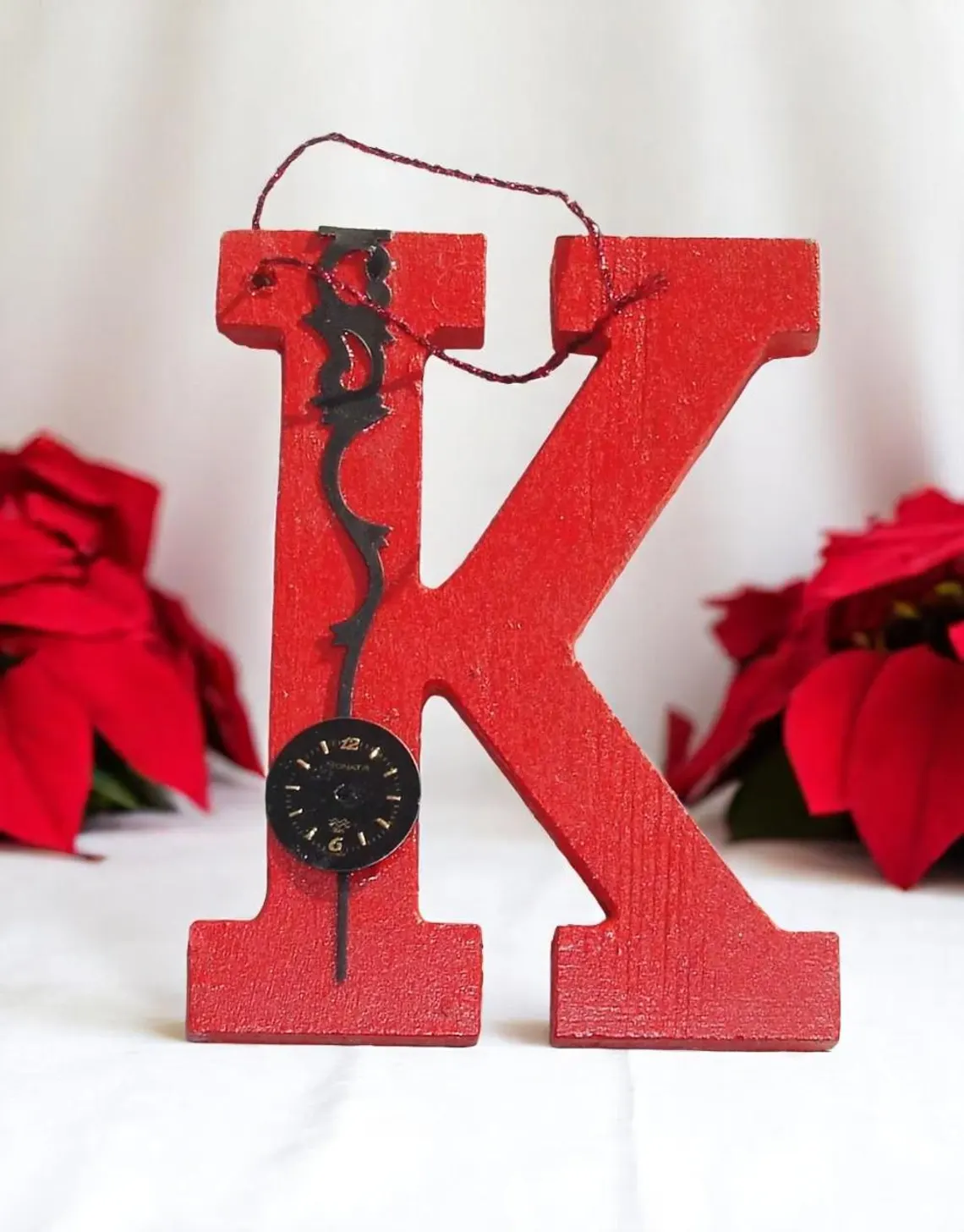 Handcrafted Wooden Letter Initial K Ornament 