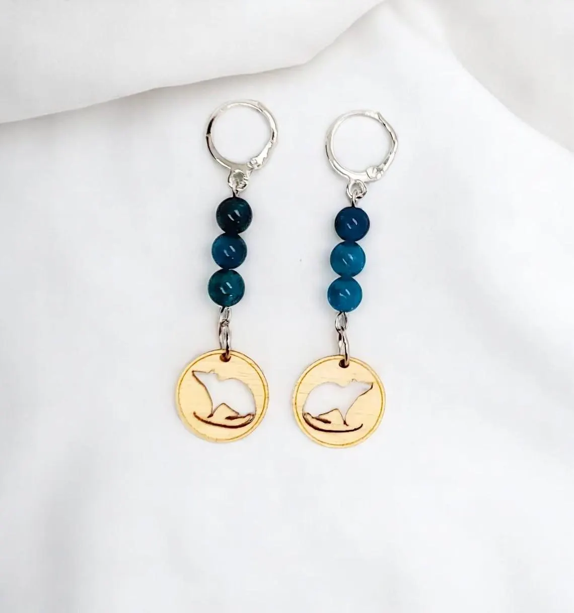 Handcrafted Cute Rat Silhouette Wood Charm & Chalcedony Gemstone Dangle Earrings