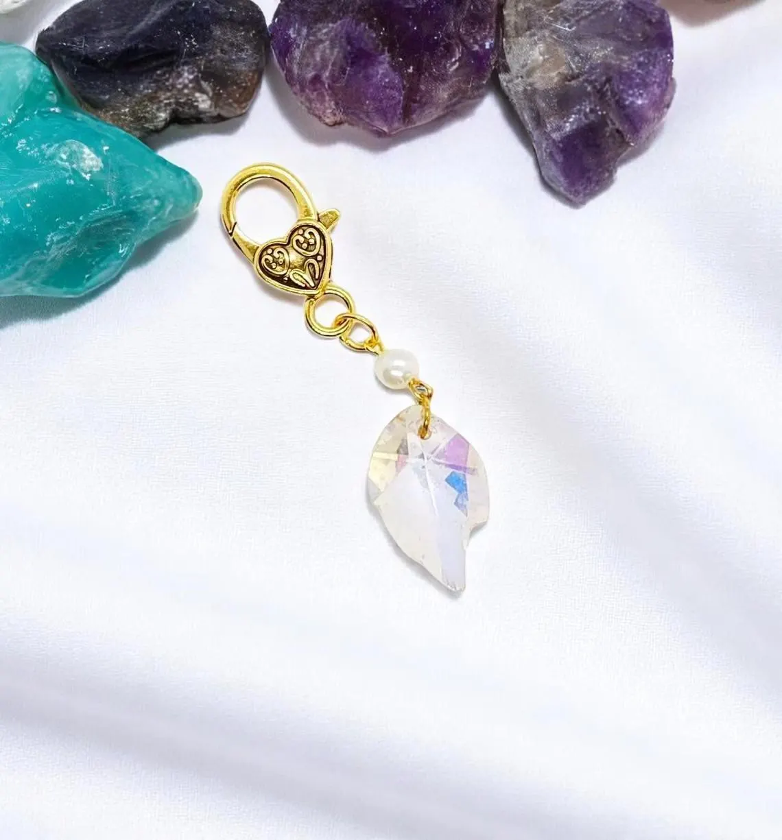 Golden Pearl & Crystal Leaf Pet Collar Charm Tag