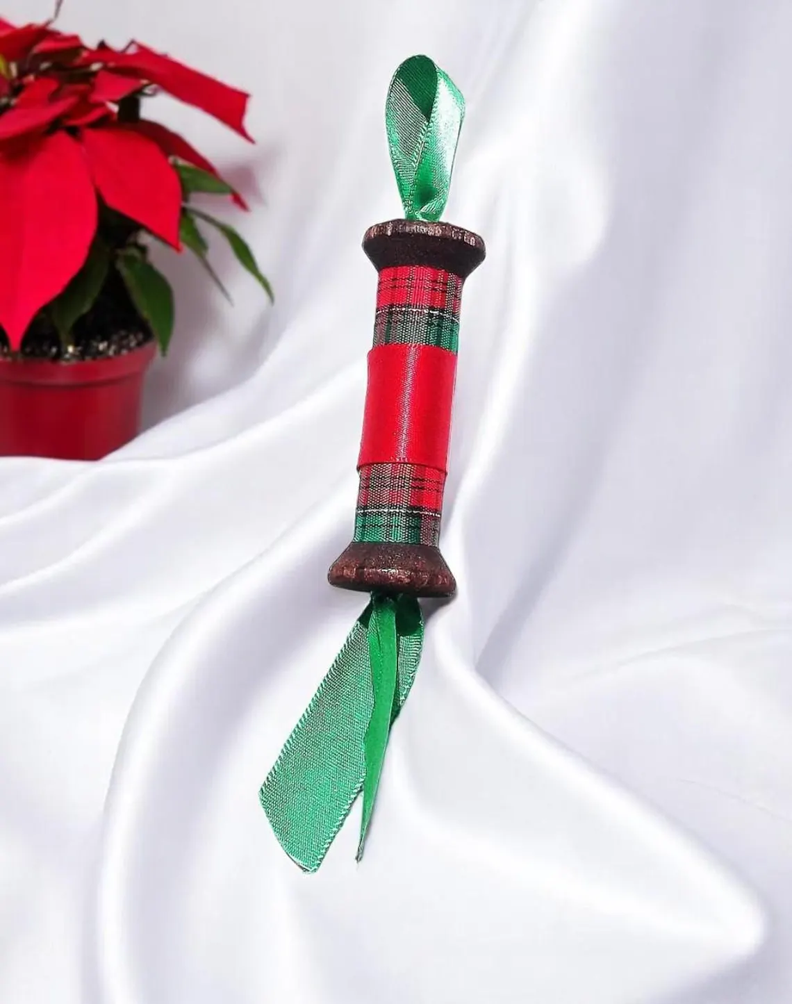 Festive Wooden Spool Christmas Ornament 