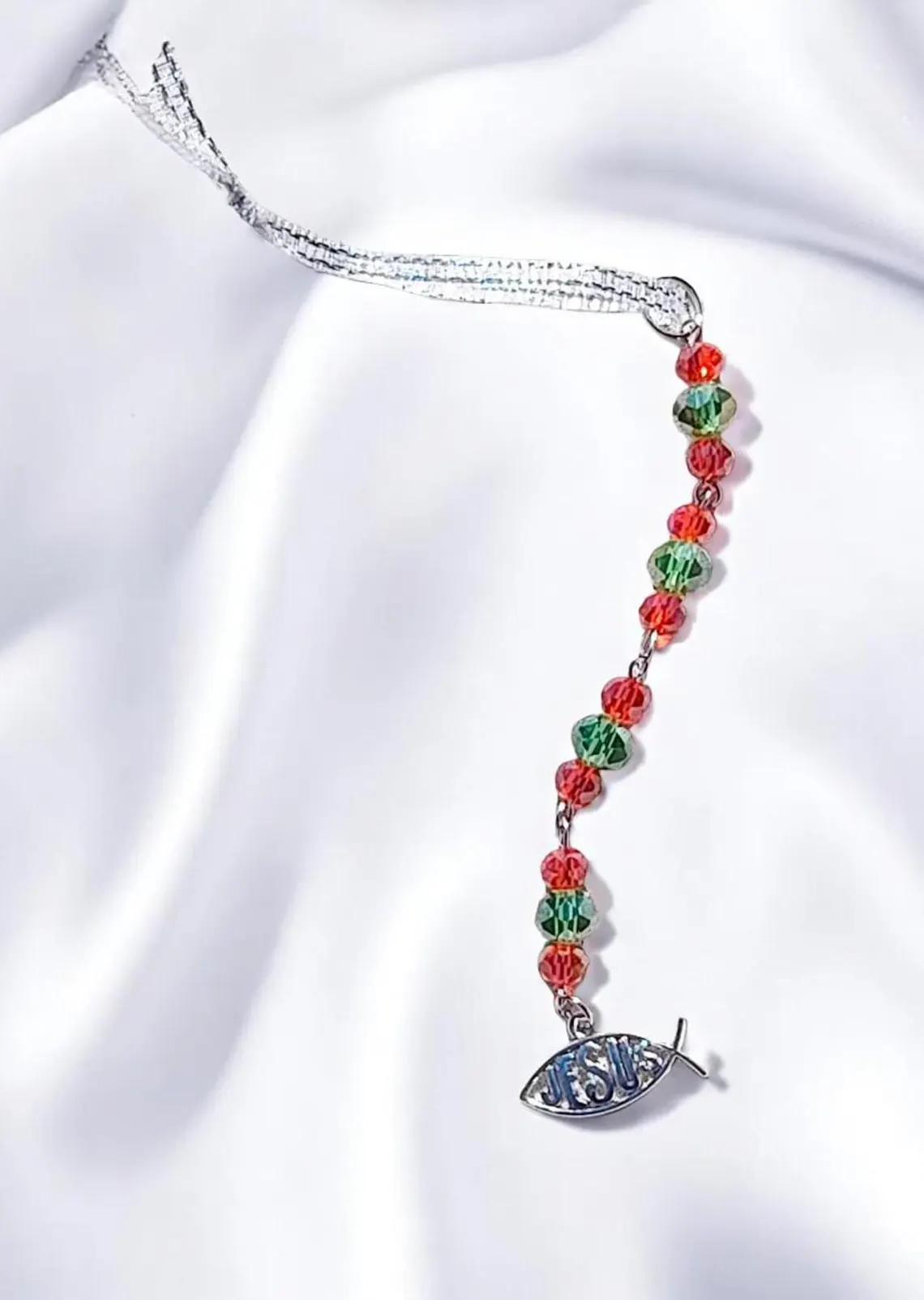 Christian Jesus Fish Beaded Holiday Icicle Ornament 