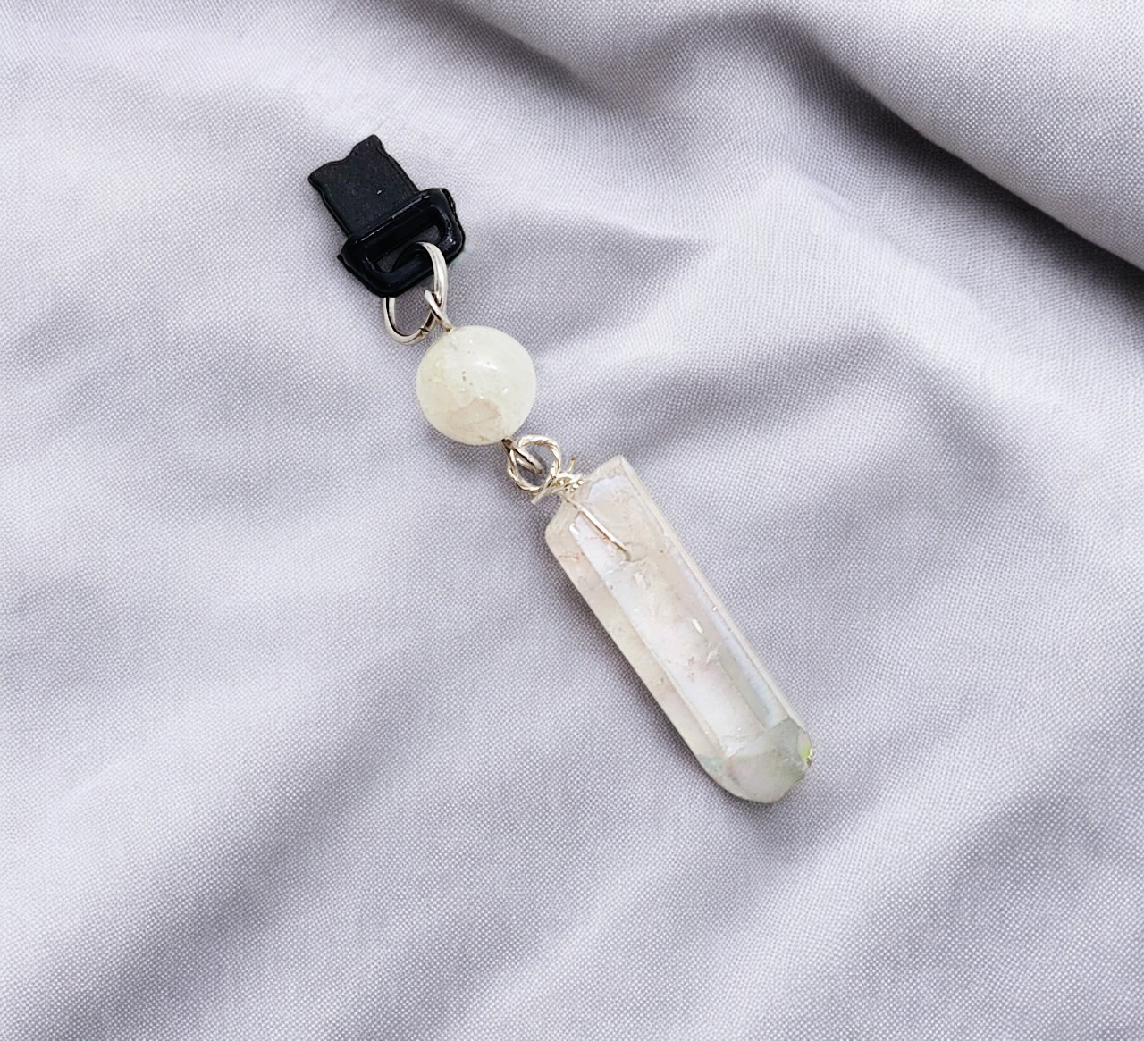 Quartz Point & Moonstone Gemstone Beaded Dust Plug Phone Charm