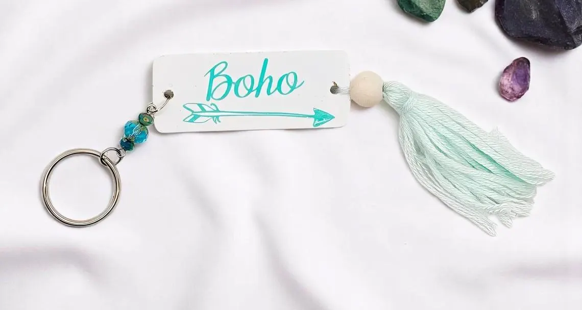 Boho Life Beaded Gemstone Tassel Key Ring 
