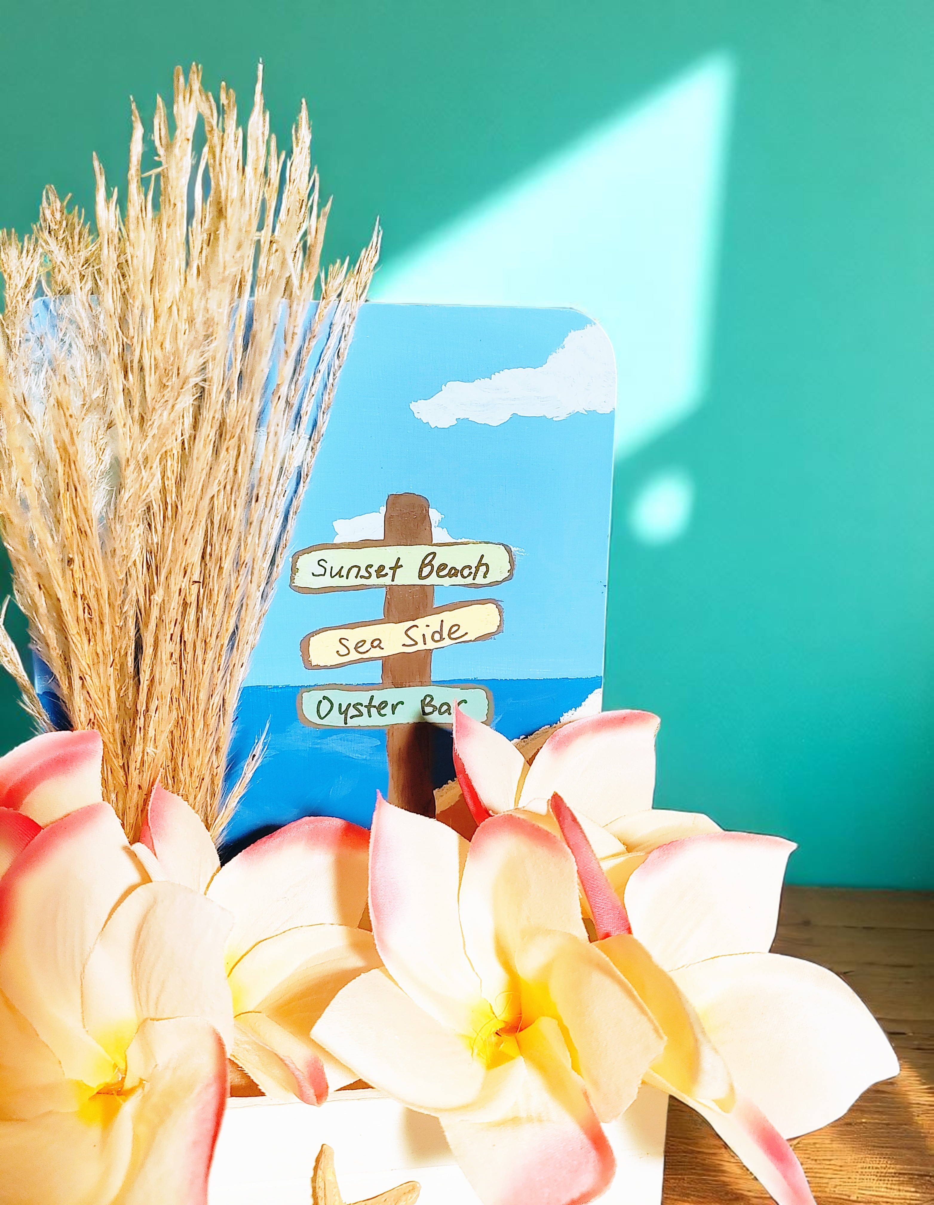 Summer Beach Artificial Flower Arrangement in Wooden Hand Painted Planter