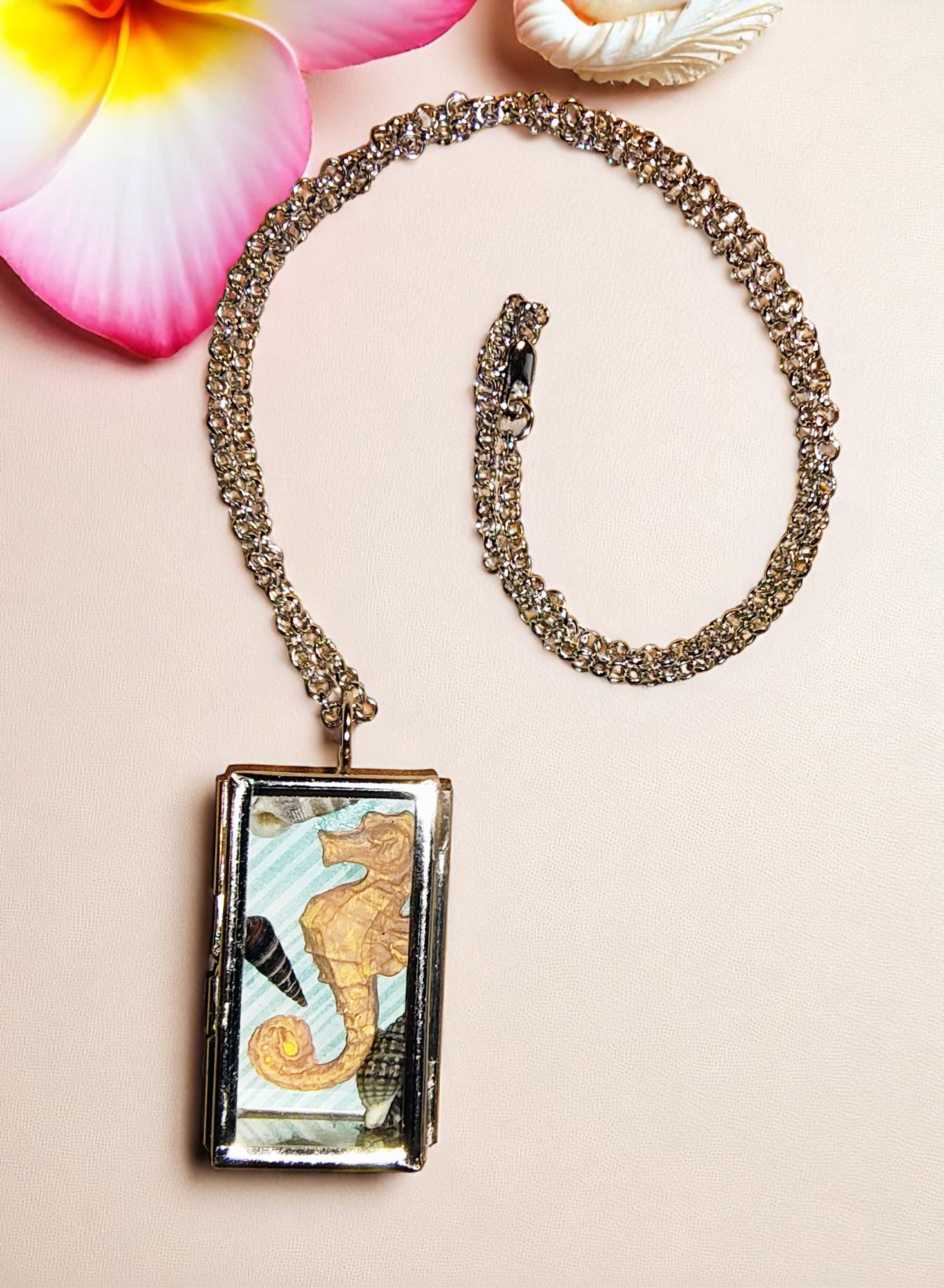 Summer Sea Horse Shadowbox Necklace