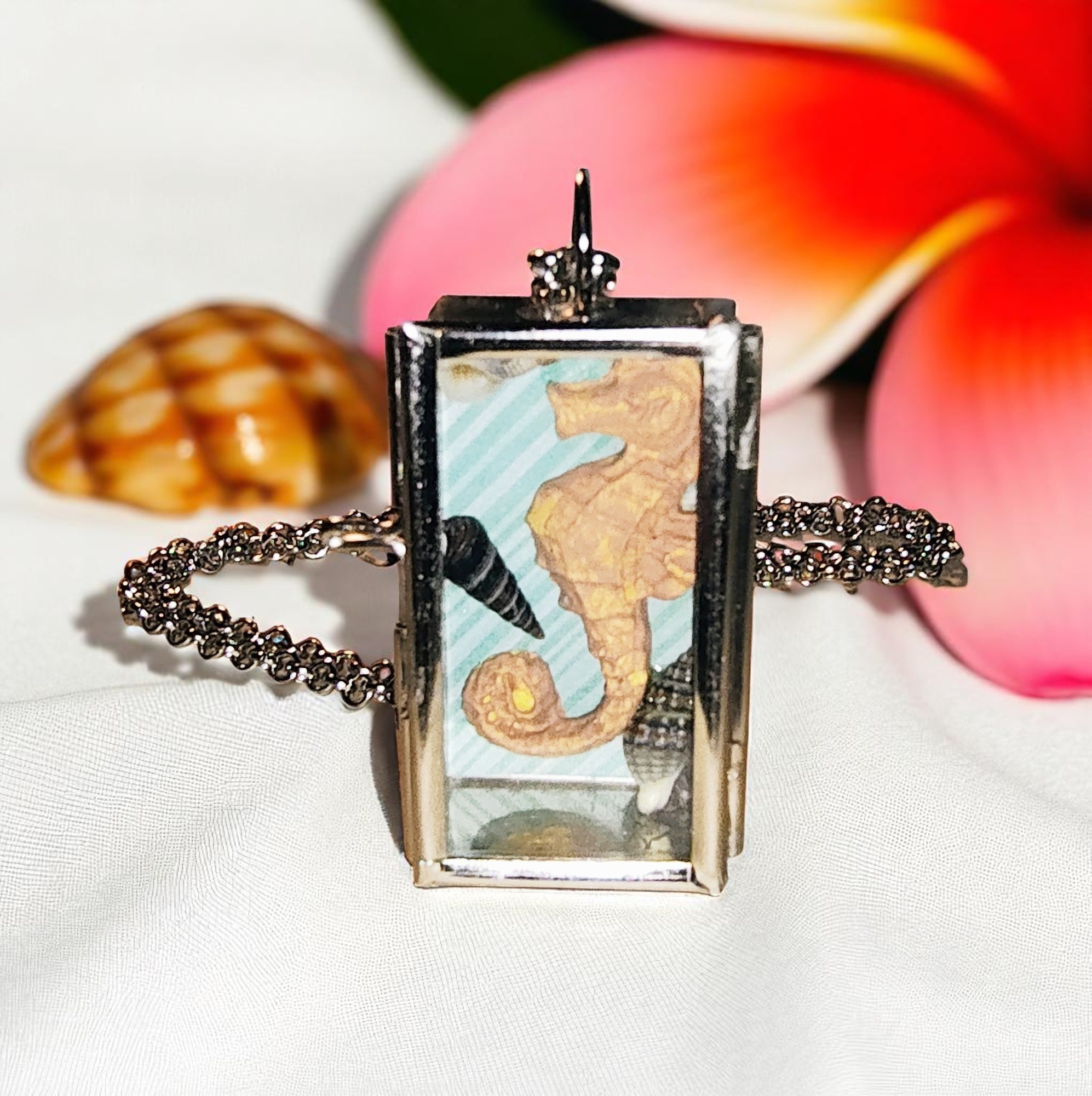 Summer Sea Horse Shadowbox Necklace