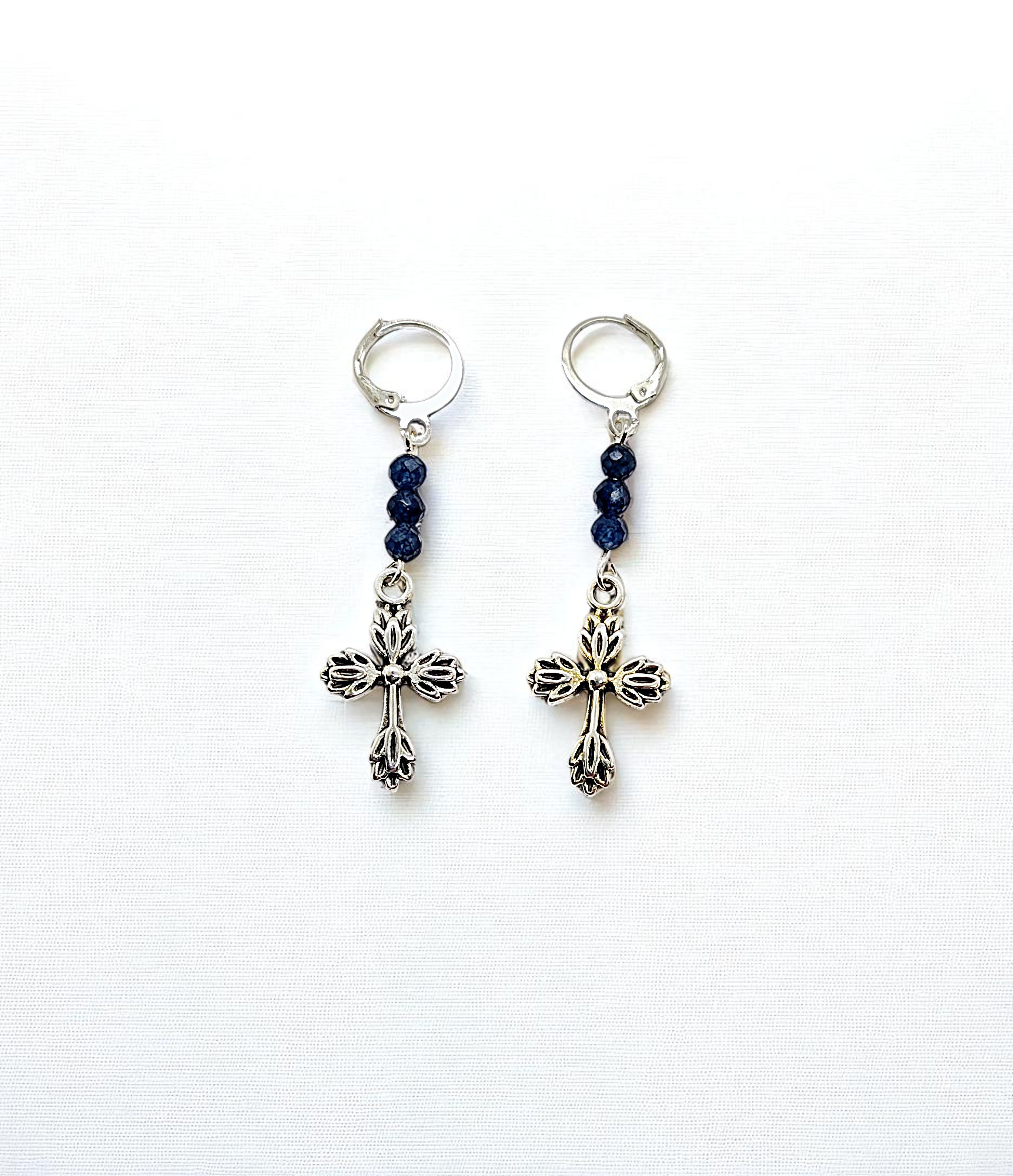 Christian Cross Sapphire Gemstone Dangle Earrings