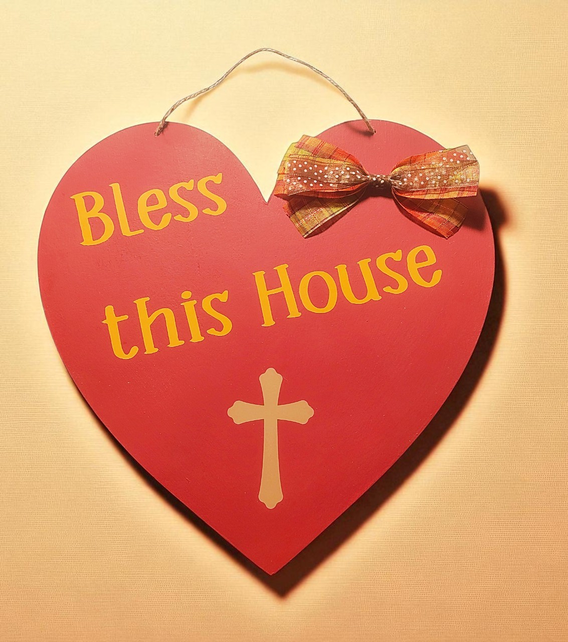Fall Wooden Bless this House Sign with Cross
