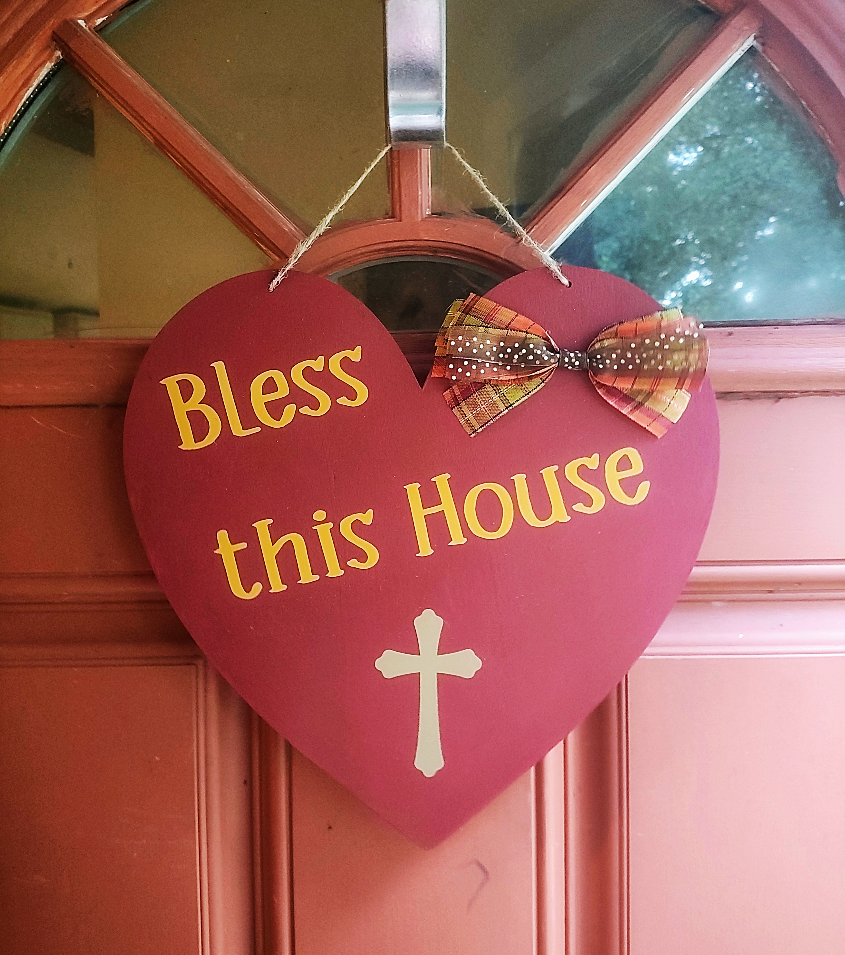 Fall Wooden Bless this House Sign with Cross