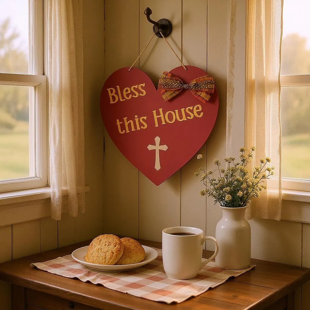 Fall Wooden Bless this House Sign with Cross