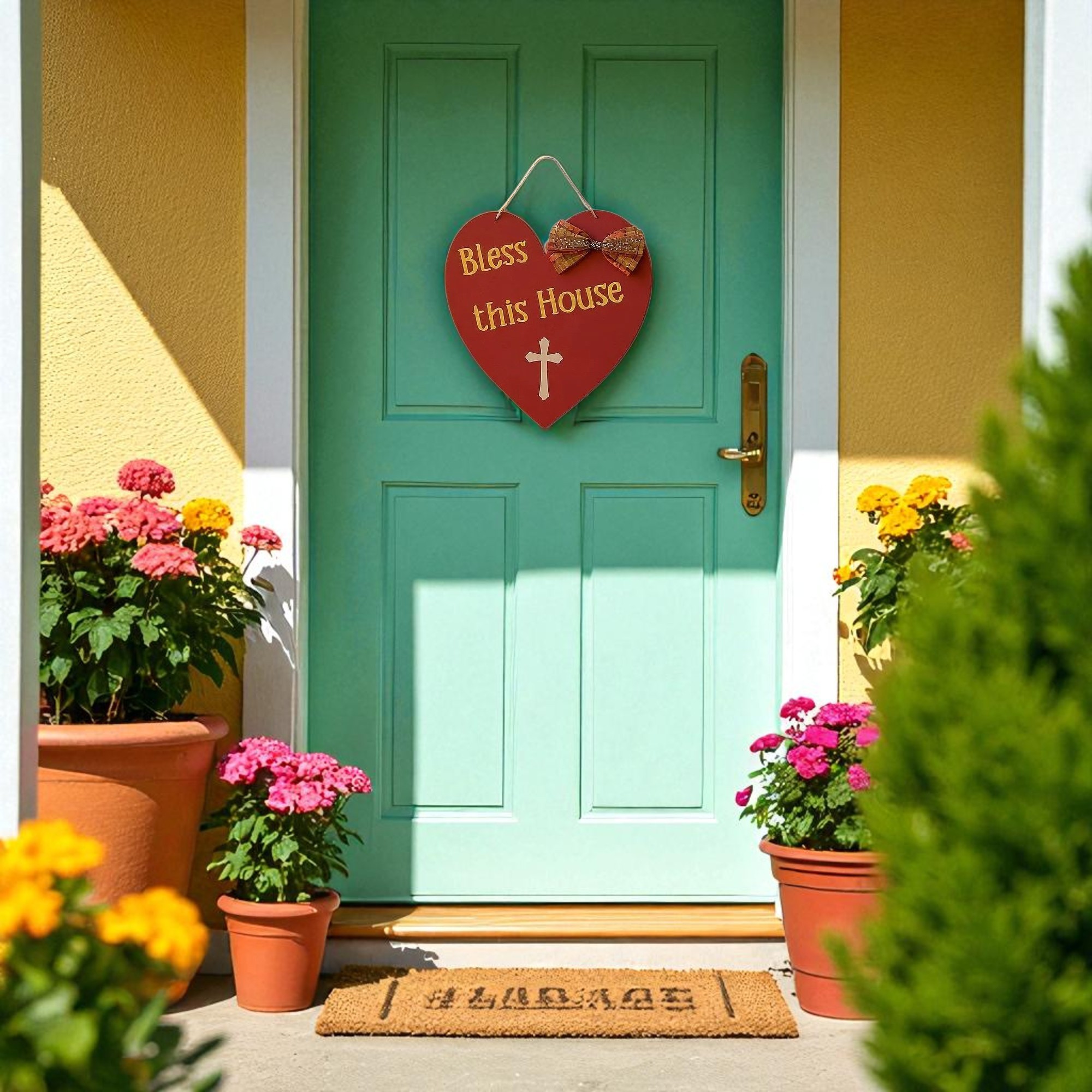 Fall Wooden Bless this House Sign with Cross