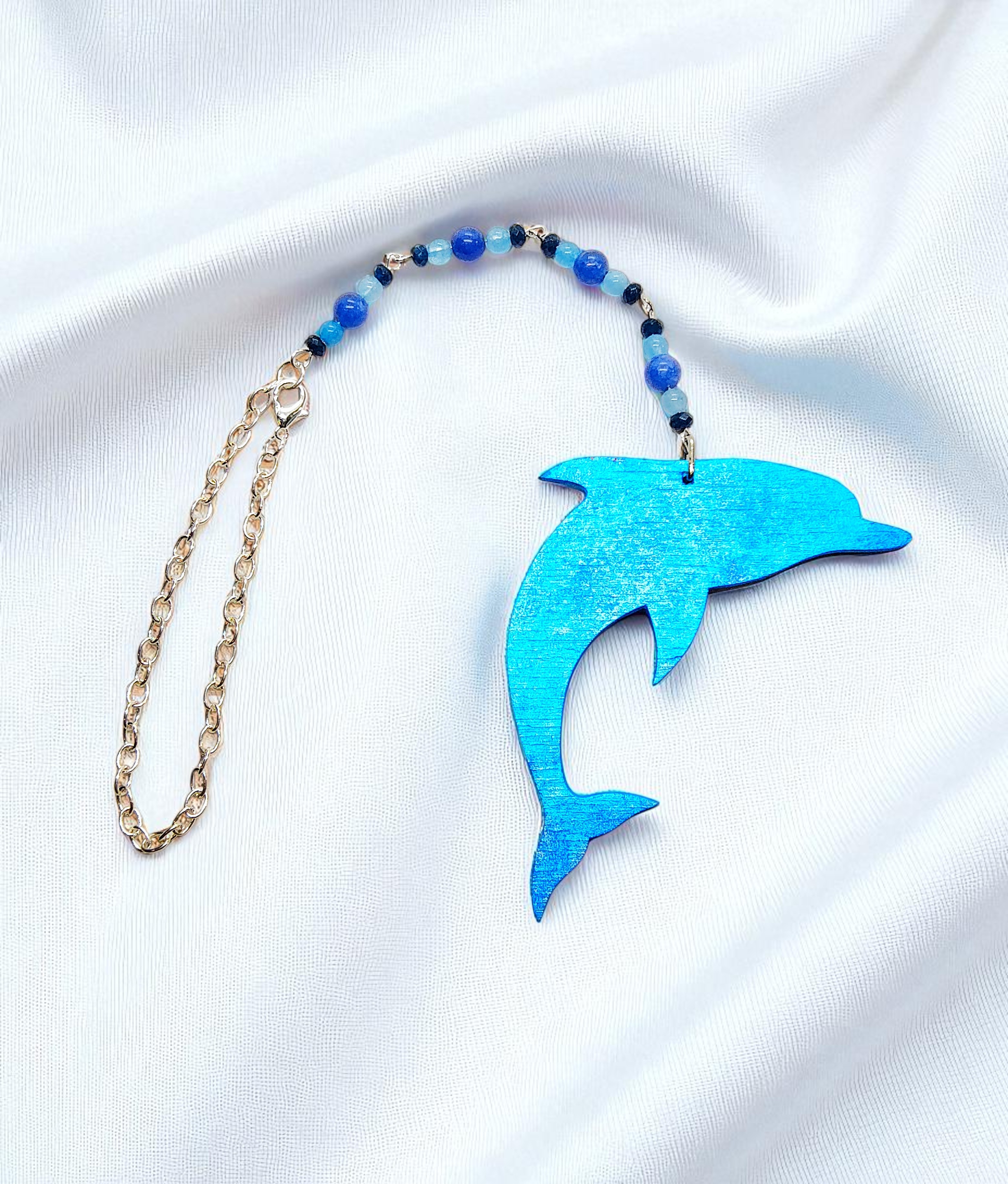 Summer Dolphin Beaded Gemstone Hanging Rearview Mirror Car Charm