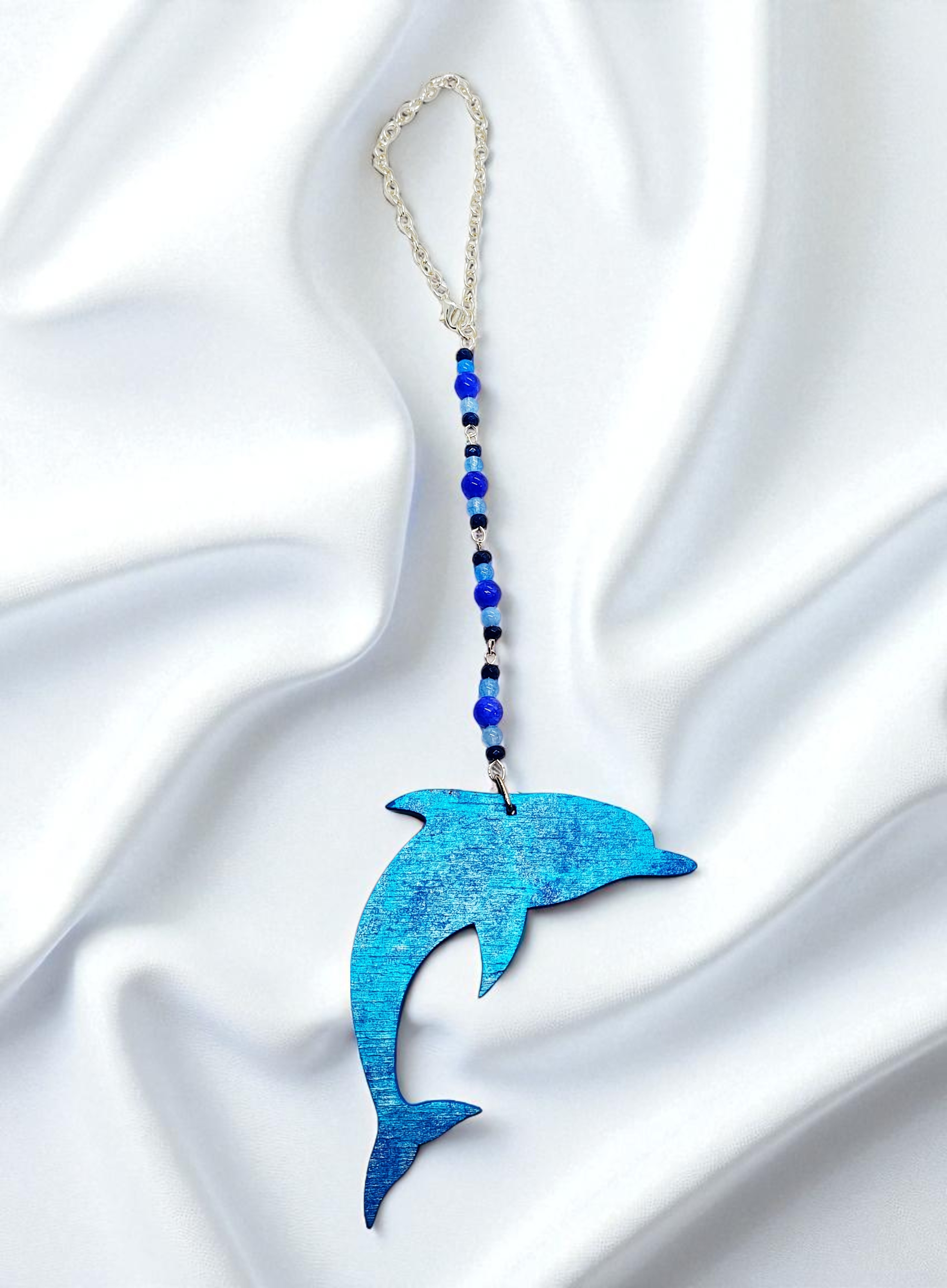 Summer Dolphin Beaded Gemstone Hanging Rearview Mirror Car Charm