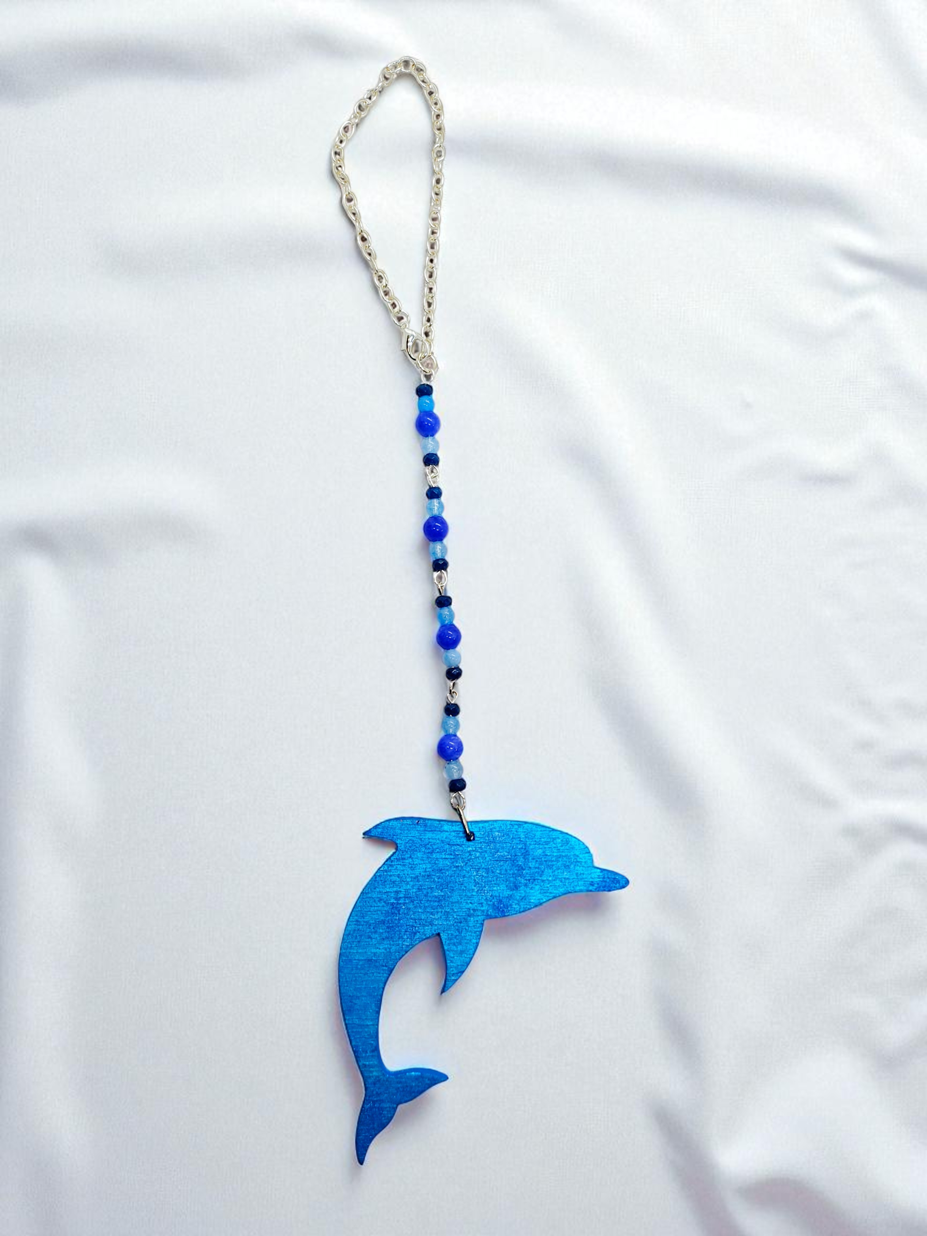 Summer Dolphin Beaded Gemstone Hanging Rearview Mirror Car Charm