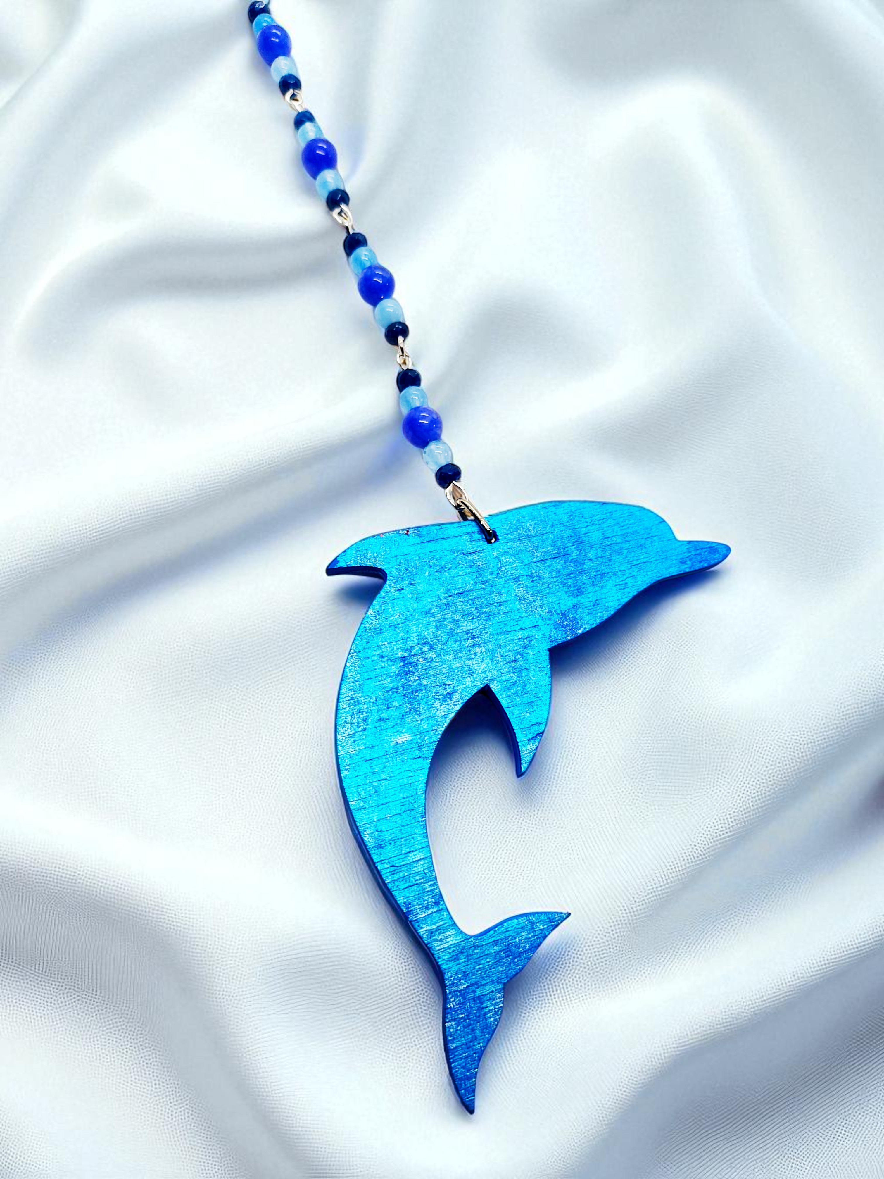 Summer Dolphin Beaded Gemstone Hanging Rearview Mirror Car Charm